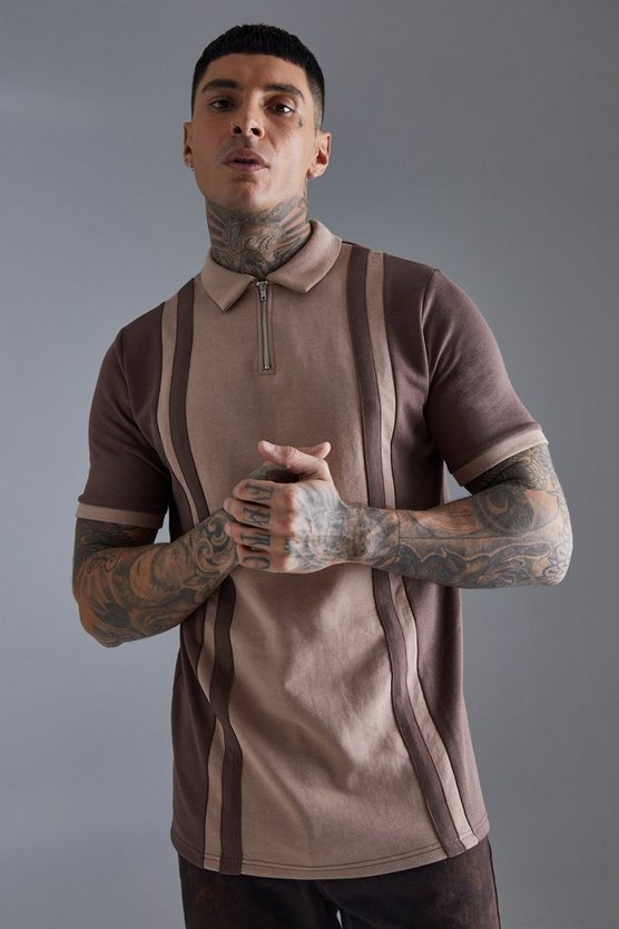 Tall Slim-Fit Poloshirt aus Interlock-Jersey mit Reißverschluss