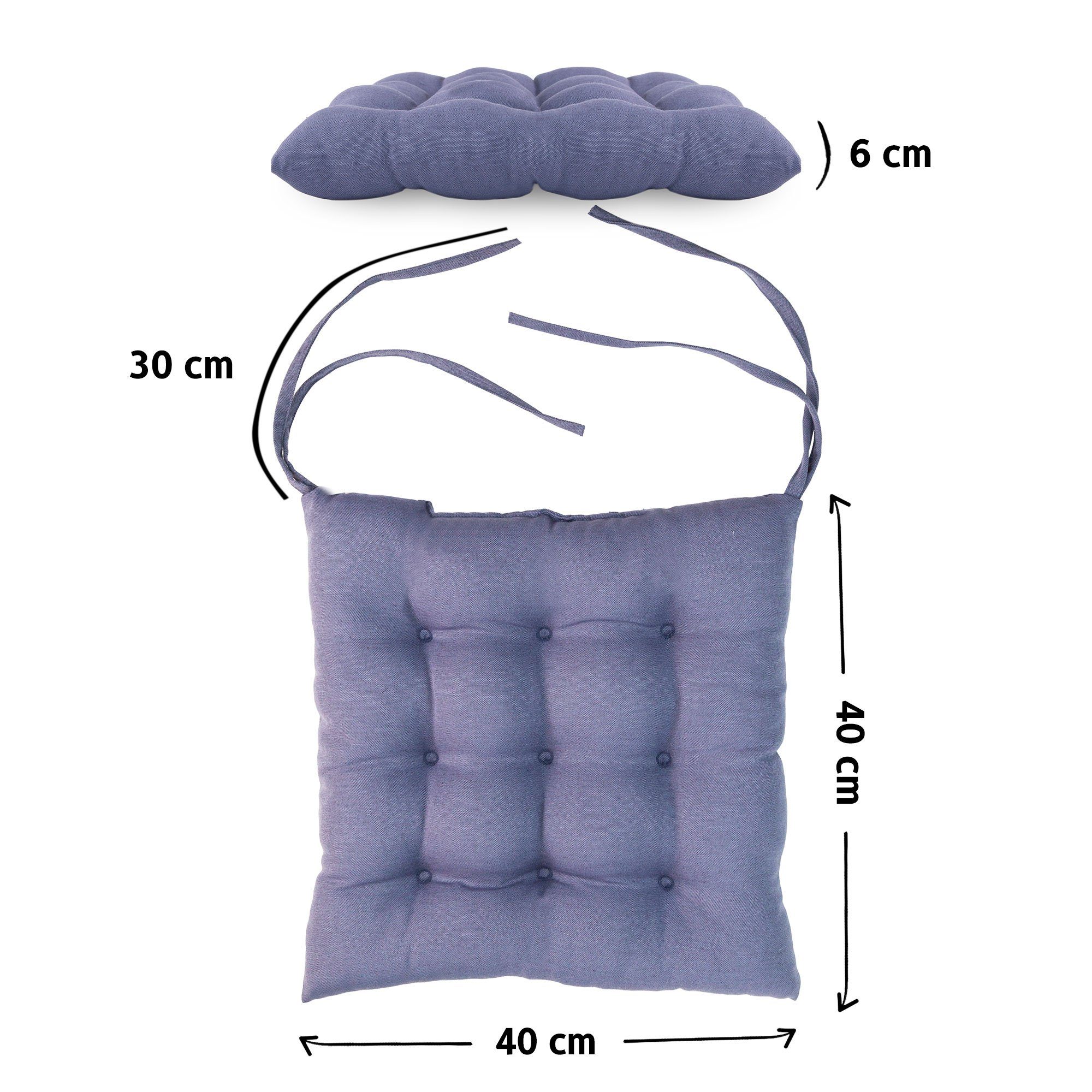 Komfortec Stuhlkissen 4er Set 40x40 cm mit Bändern, Baumwolle Sitzkissen 220 g/m², Wasserabweisend Dekokissen, Sitzauflage für Innen- & Außenbereich