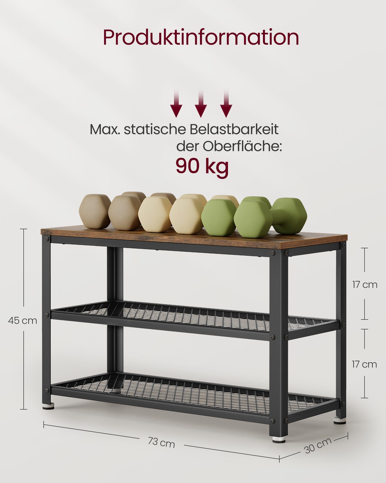 VASAGLE Schuhbank, Schuhregal, 73 x 30 x 45 cm (L x B x H)