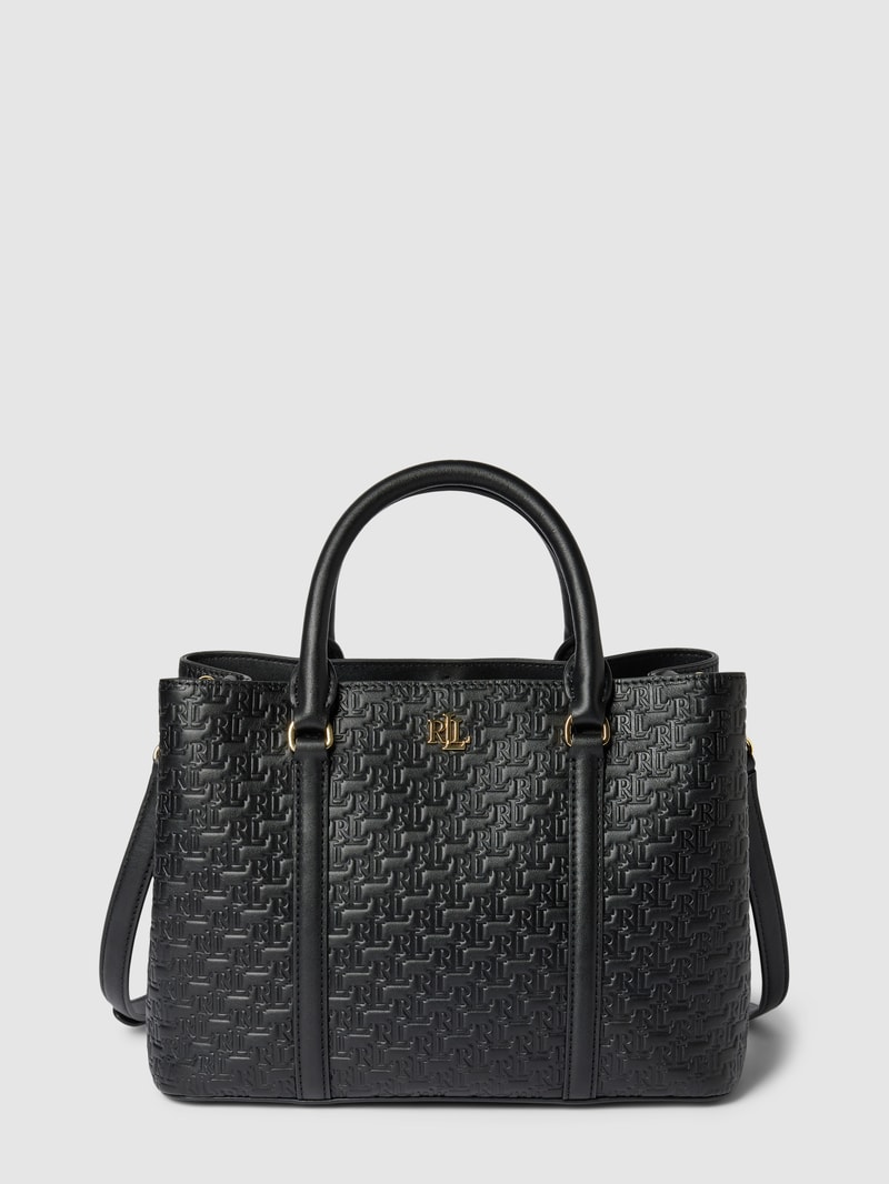 Satchel aus Leder mit Label-Applikation Modell 'MARCY' in schwarz