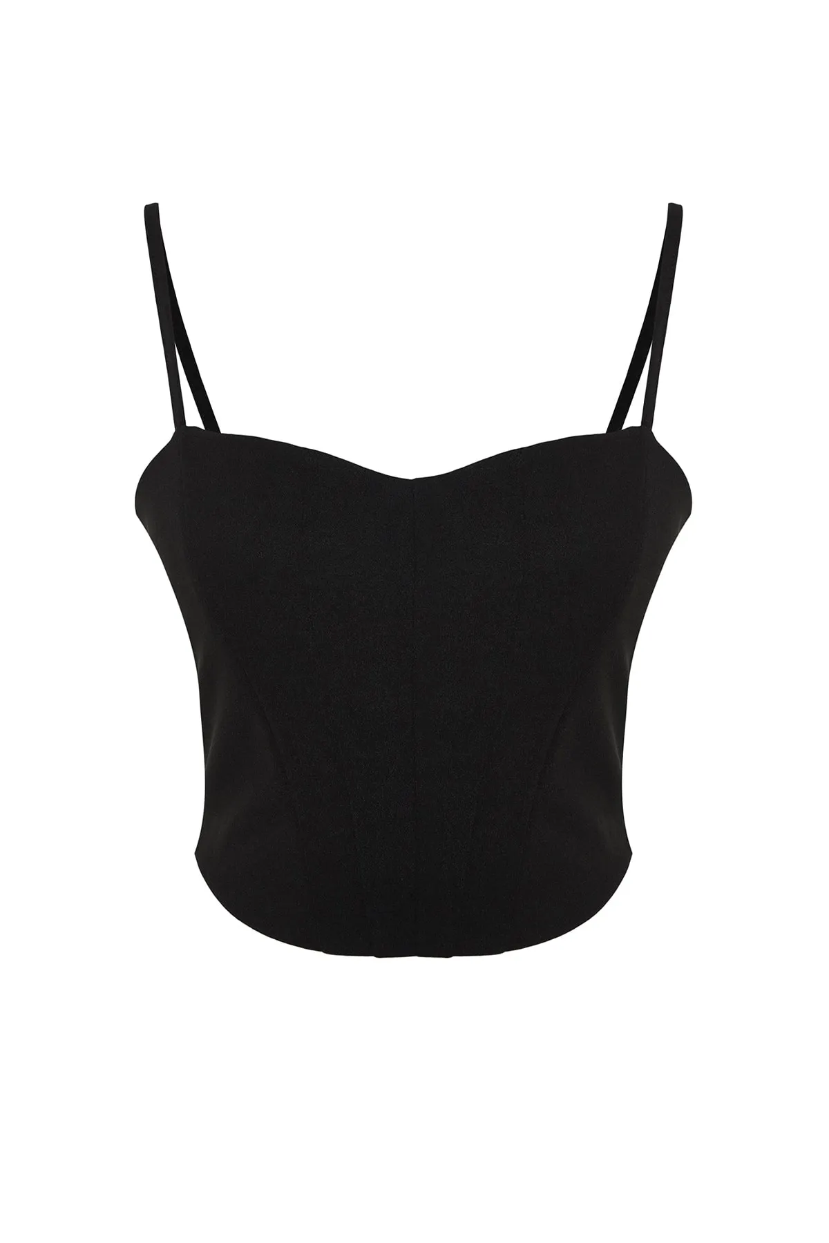 Trendyol Collection  Schwarzes, tailliertes Bustier aus Krepp-Strick mit kurzen Trägern TWOSS23BS00036