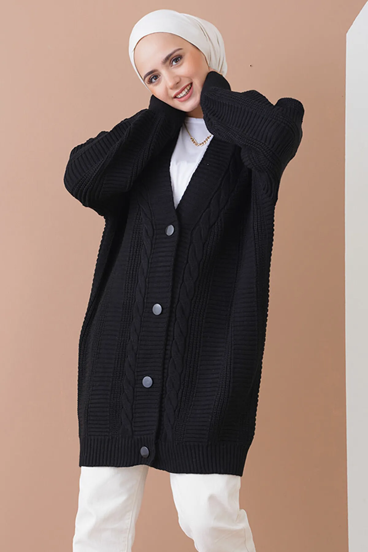 Bigdart  15768 Hijab-Strickjacke – Schwarz