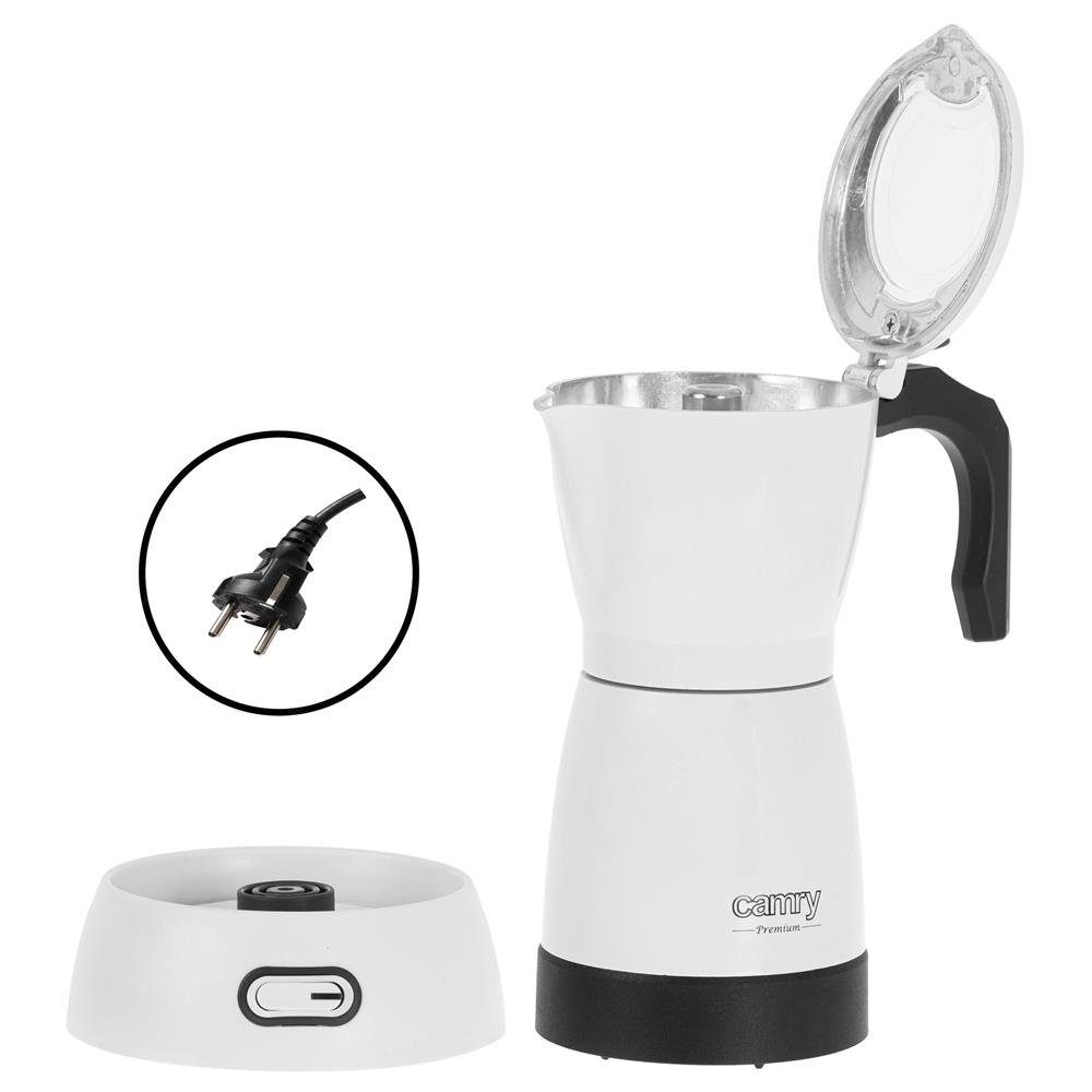 Camry Espressokocher CR 4415, Elektrische Moka Kanne, 6 Tassen, 300 ml, weiß