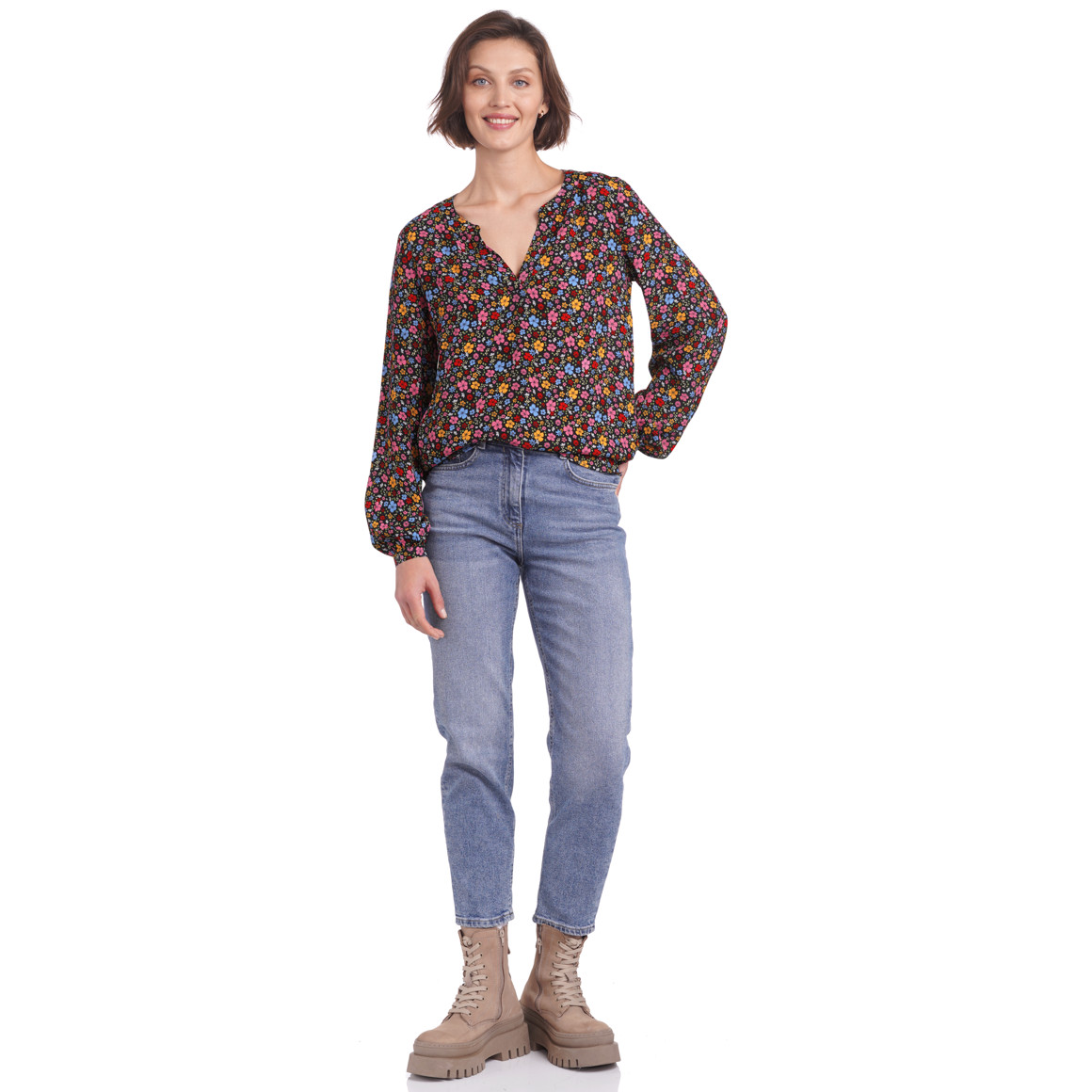 Damen Bluse im bunten Millefleur-Dessin