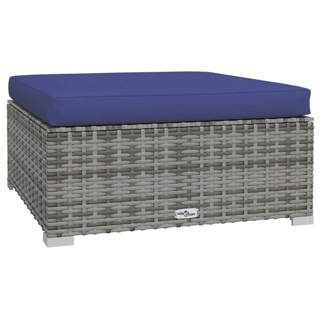 vidaXL Loungesofa Gartenhocker mit Kissen Grau 70x70x30 cm Poly Rattan, 1 Teile