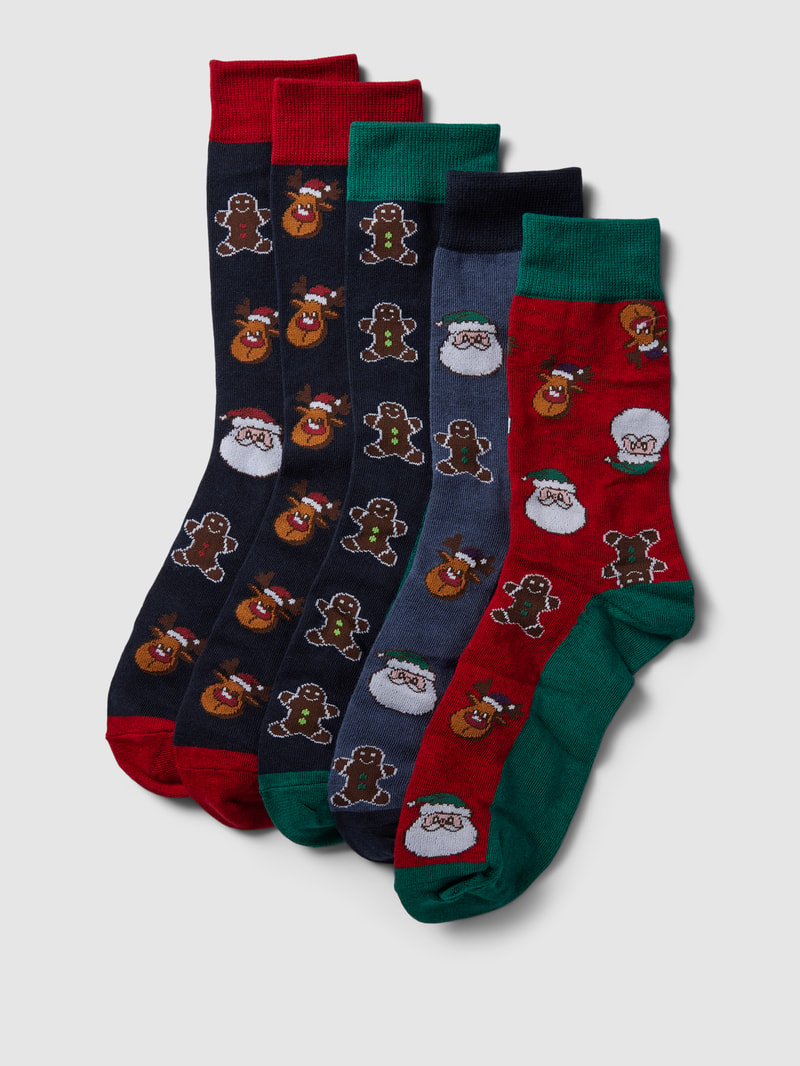 Socken mit Allover-Muster im 5er-Pack in marineblau