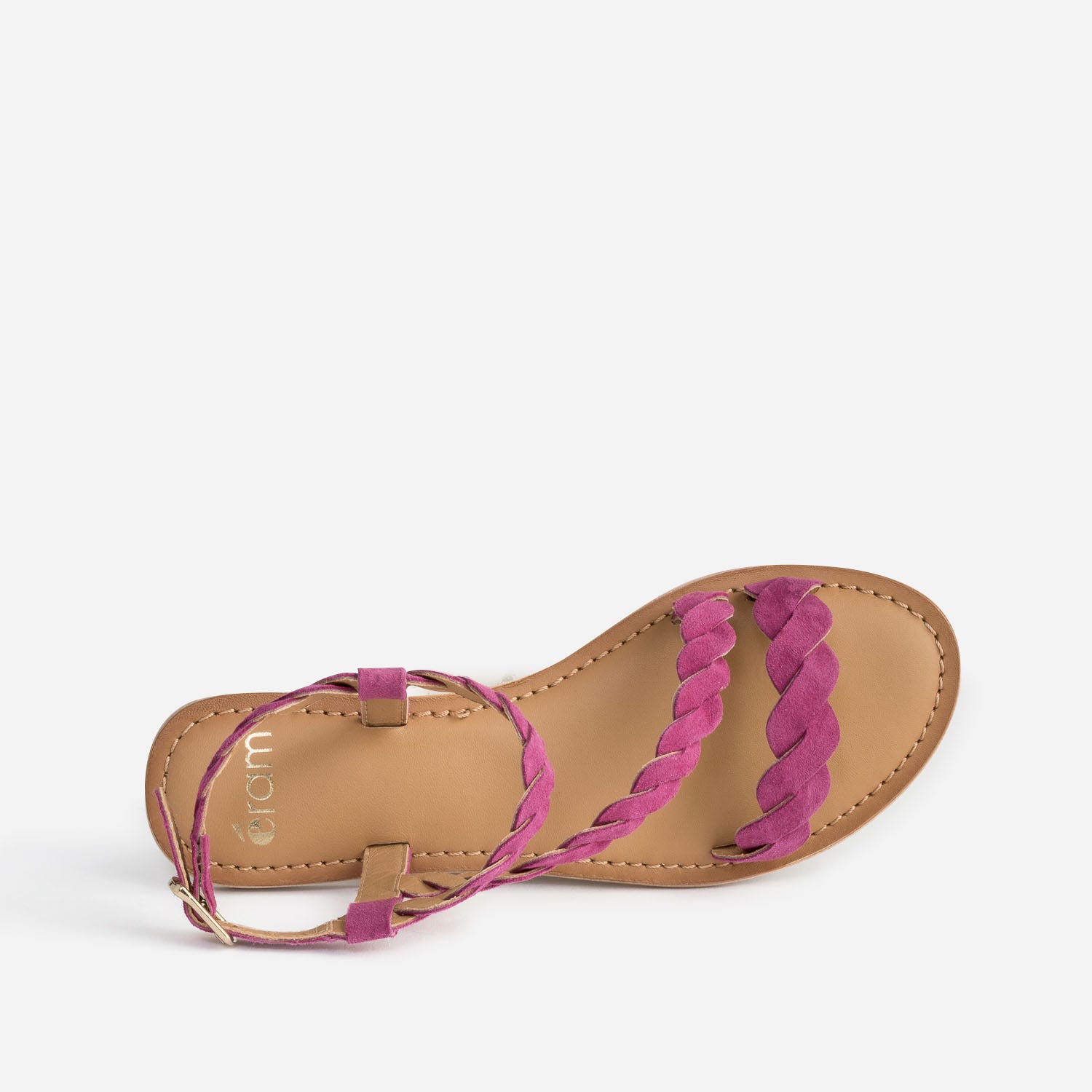 Sandale rose en cuir velours à brides entrelacées