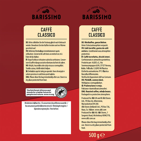 Caffè Classico, 10 x 500 g, ganze Bohne