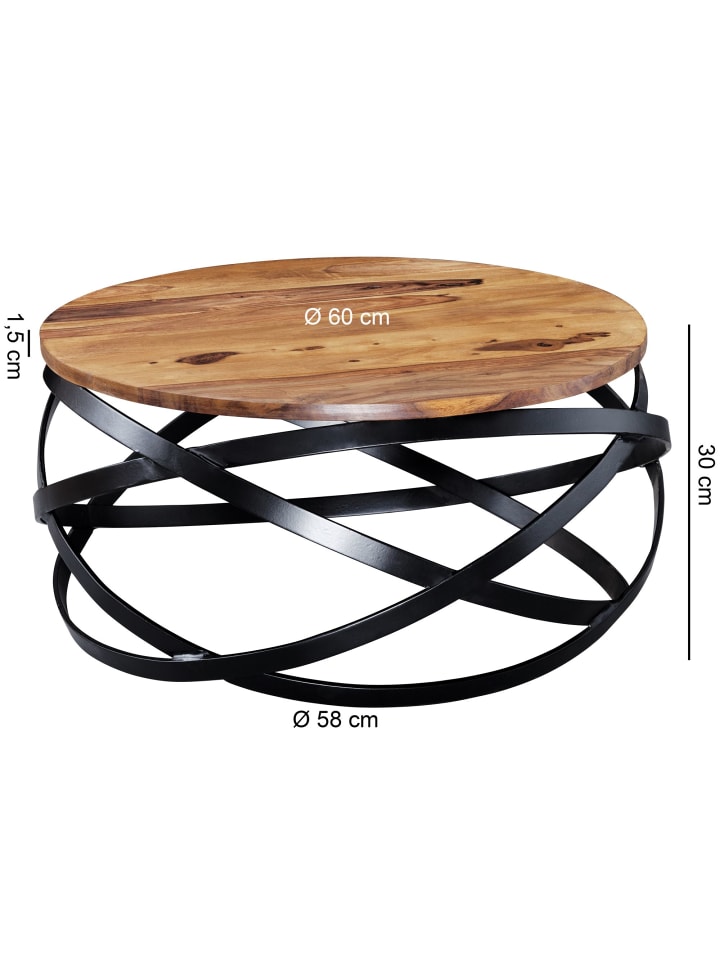 KADIMA DESIGN Couchtisch MANUR 60x30x60 cm Massivholz / Metall Sofatisch, günstig kaufen onesize