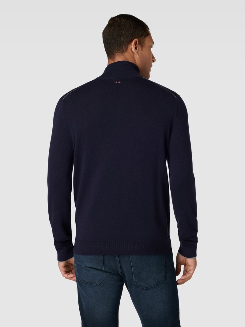 Wollpullover mit Troyer-Kragen in marineblau