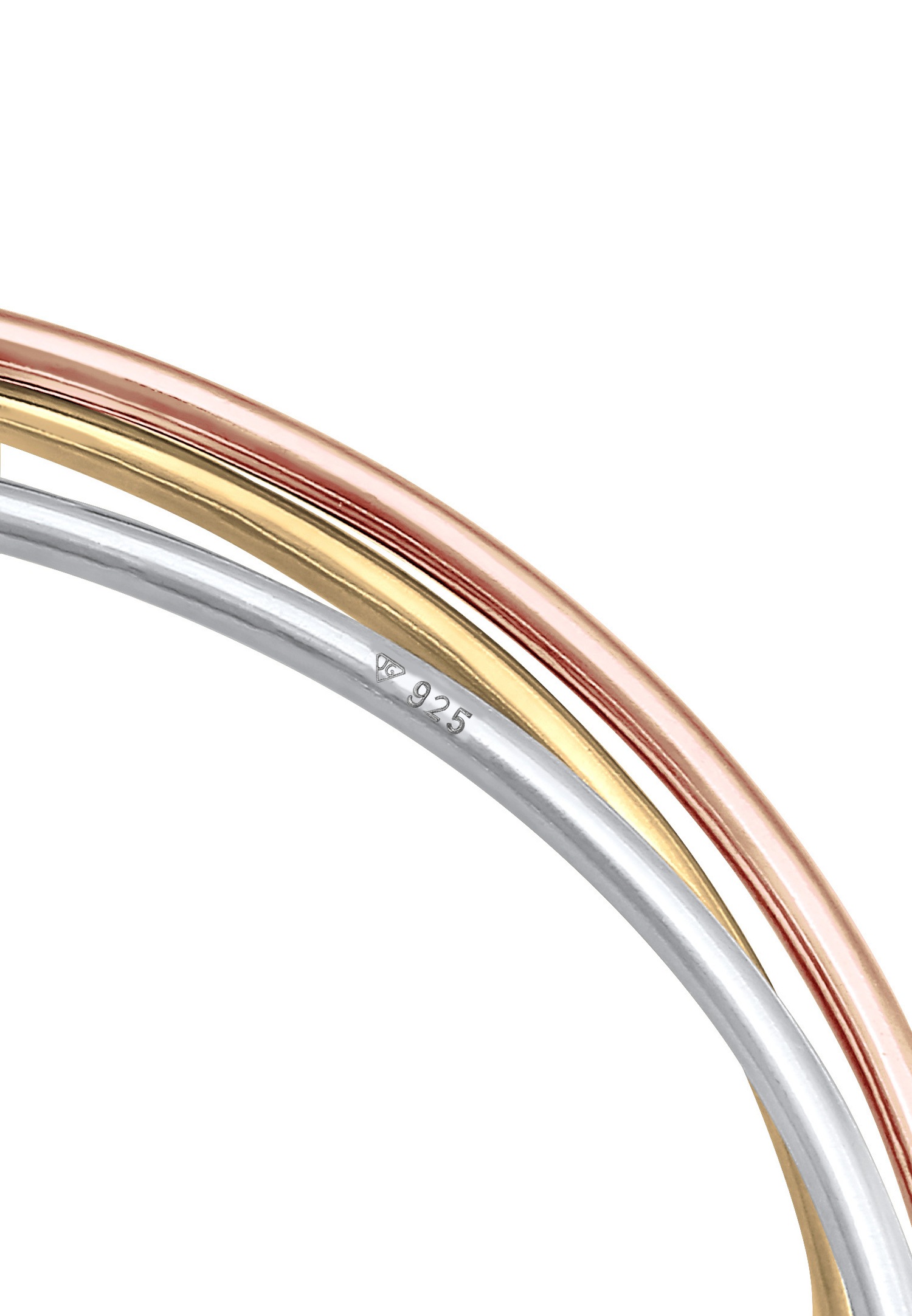 Bracciale da donna Elli PREMIUM, classico design tricolore a triplo intreccio in argento sterling 925 con placcatura in oro.
