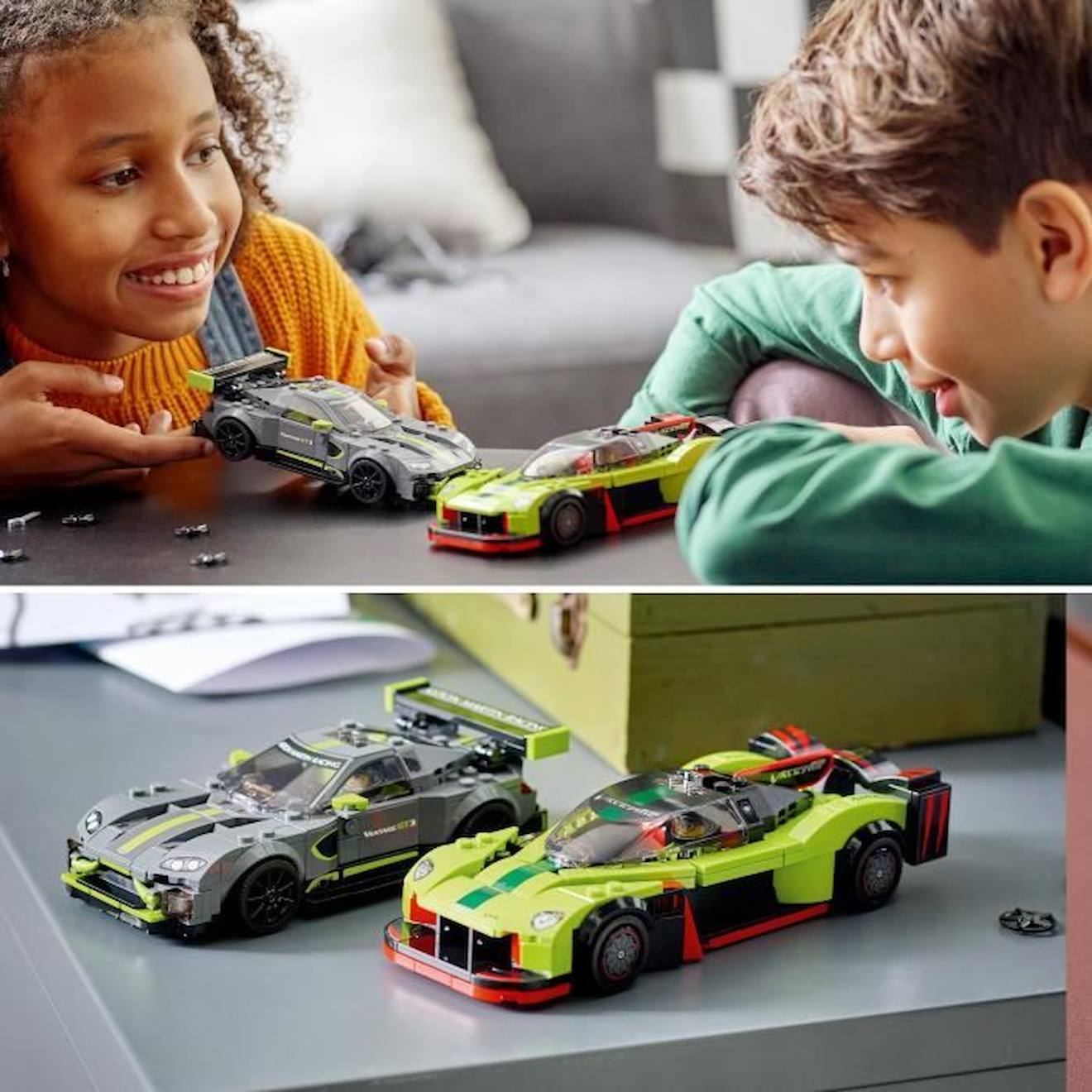 LEGO® 76910 Speed Champions Aston Martin Valkyrie AMR Pro & Vantage GT3, 2 Modèles de Voitures de Course, Jouet Pour Enfants vert