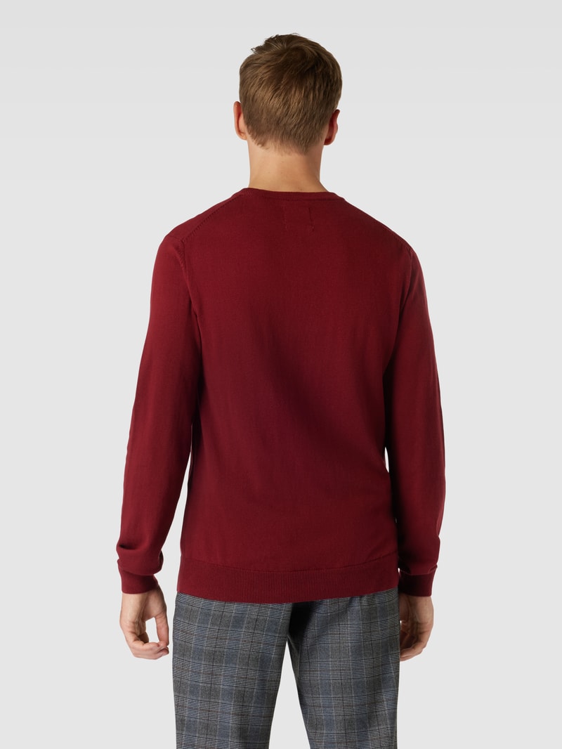 Strickpullover mit Rundhalsausschnitt und Label-Stitching in bordeaux rot