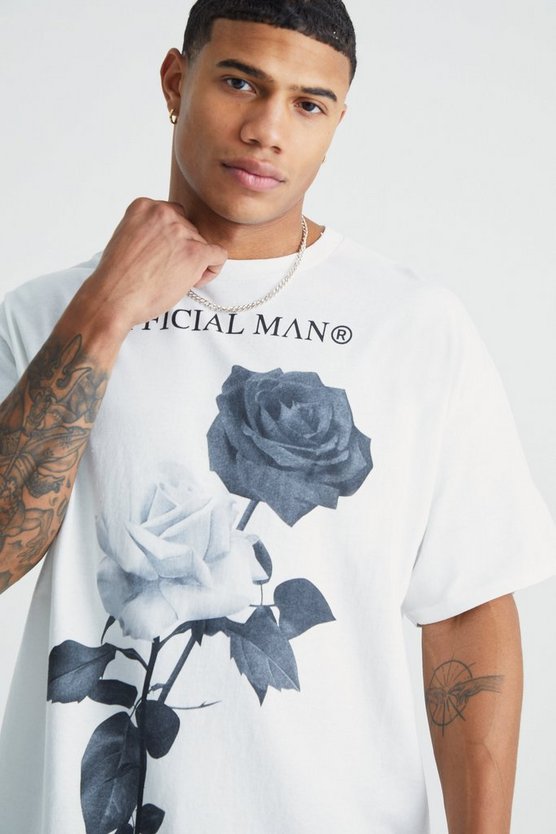 Oversize T-Shirt mit Rosen-Print