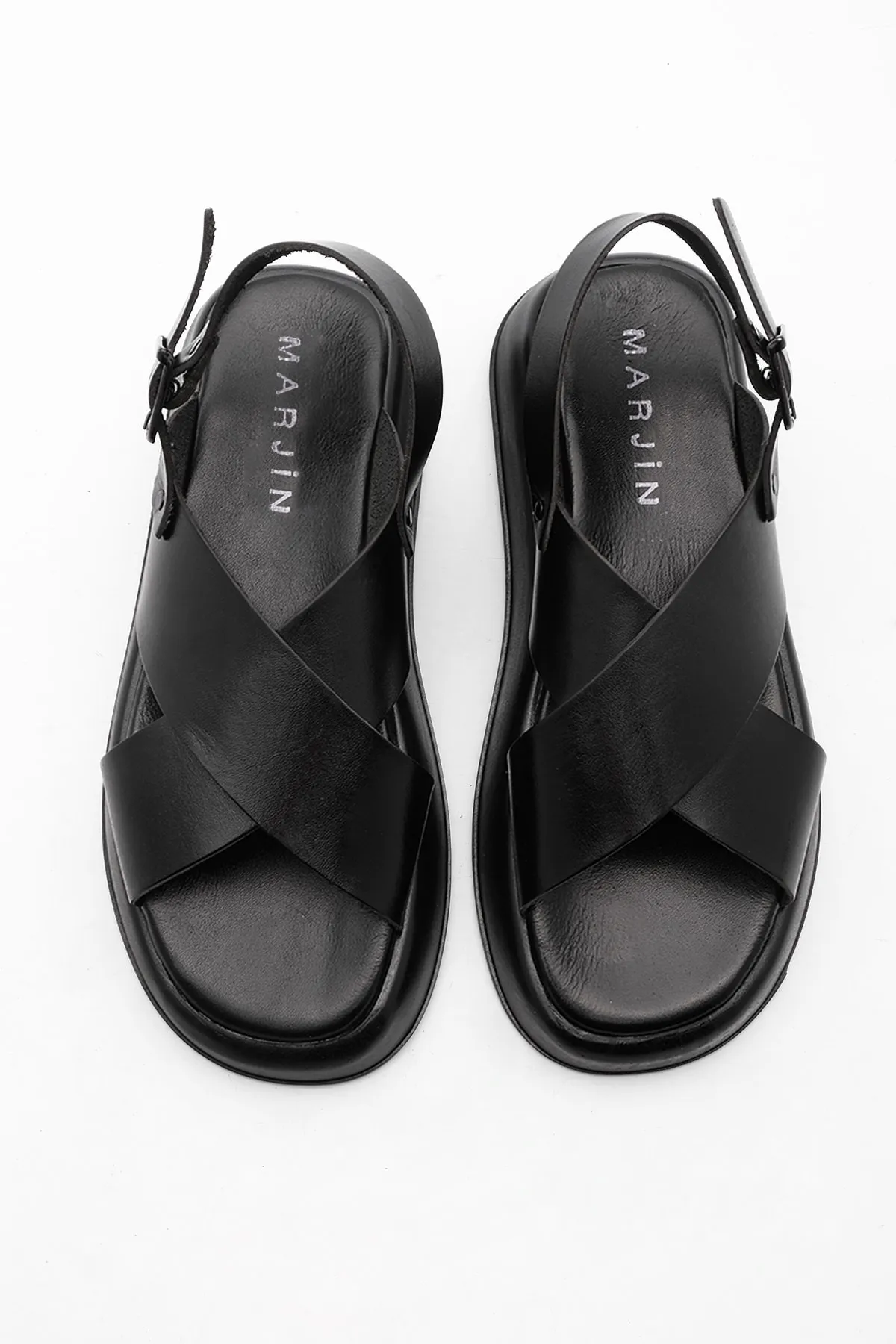 Marjin  Damen Sandalen aus echtem Leder mit dicker Sohle Atirya schwarz