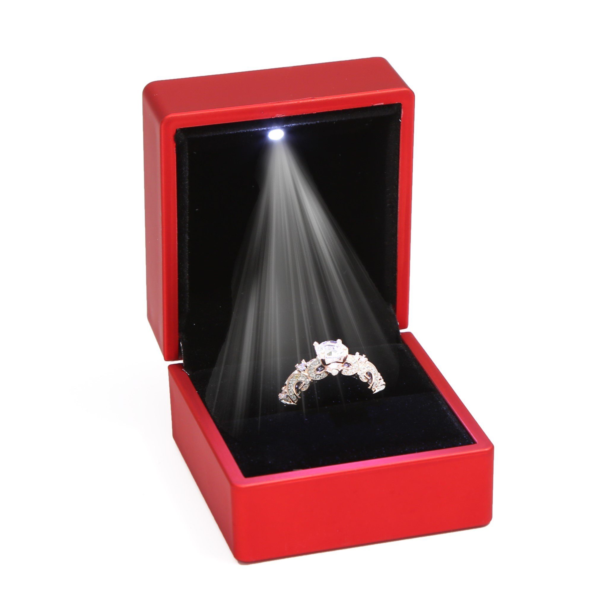 ZADAWERK Schmucketui Ringbox mit LED (ROT), Schmuckdose mit Beleuchtung