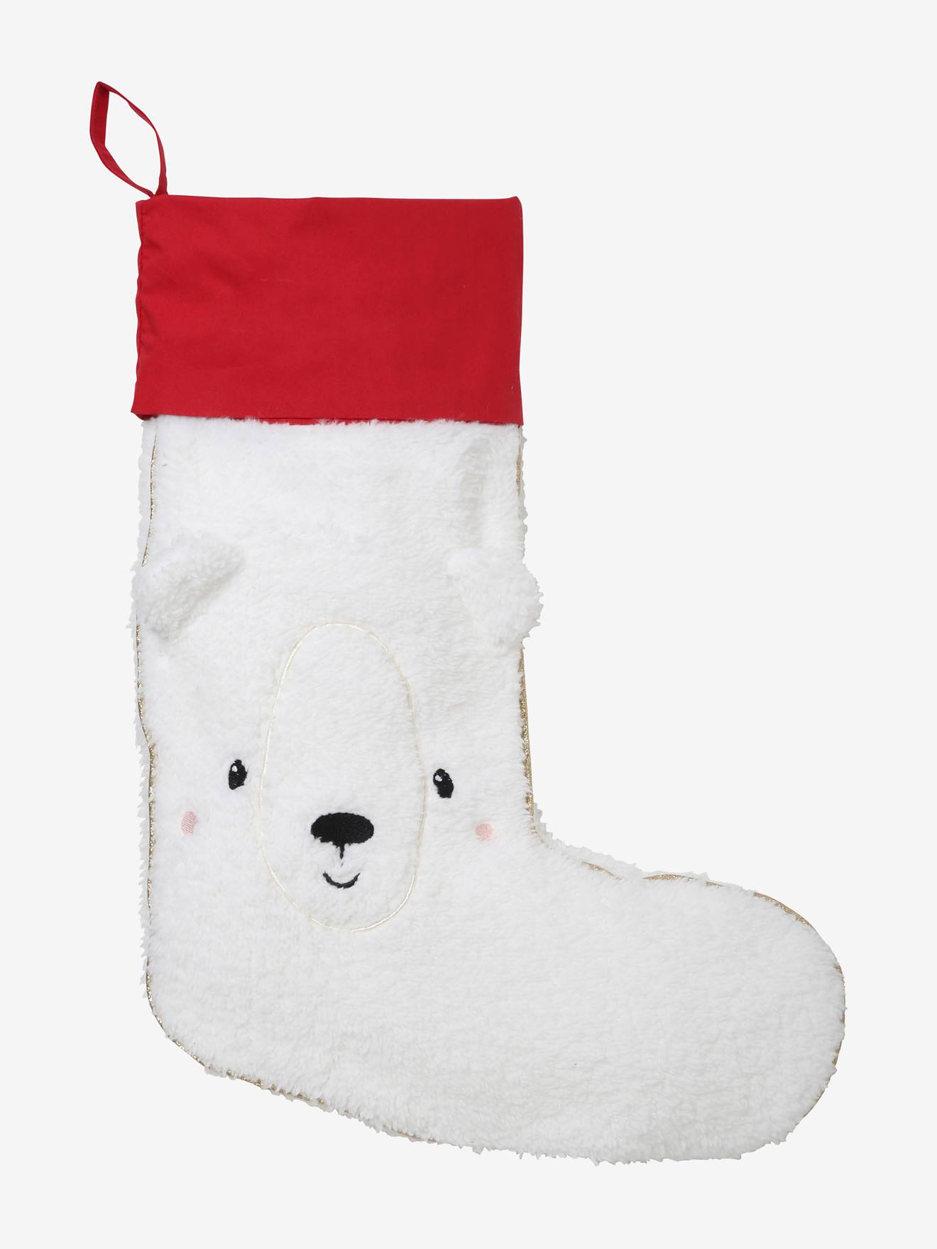Chaussette de Noël Ours en bouclette personnalisable blanc