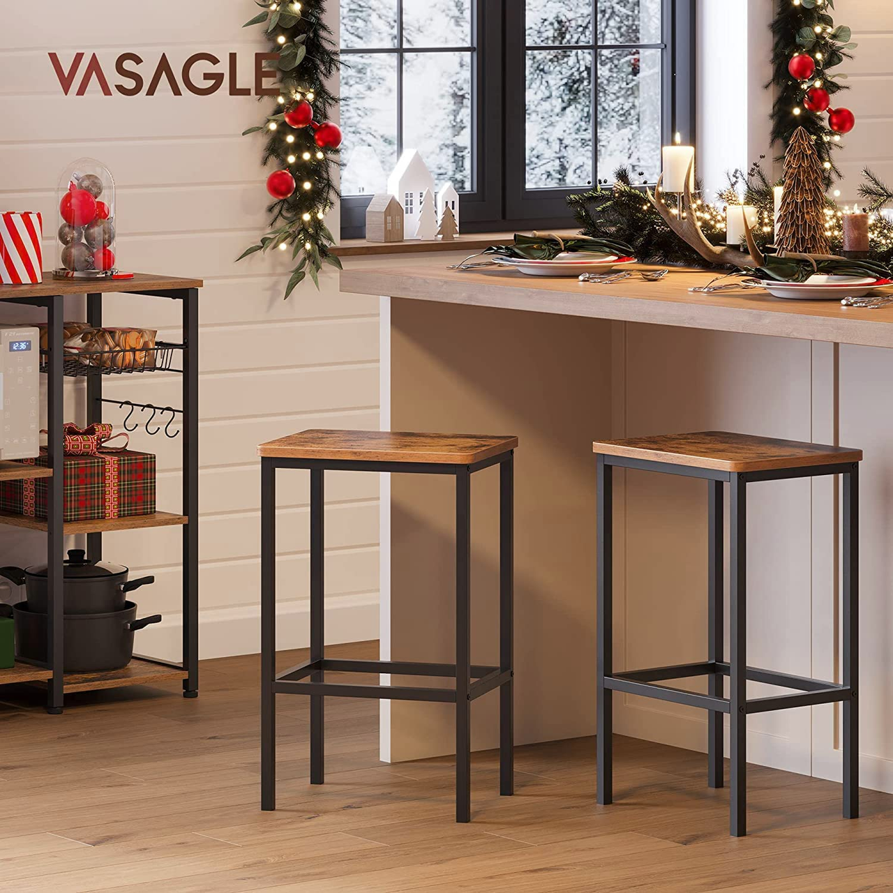Vasagle Barhocker, 40x30x65cm, Rustikales Braun