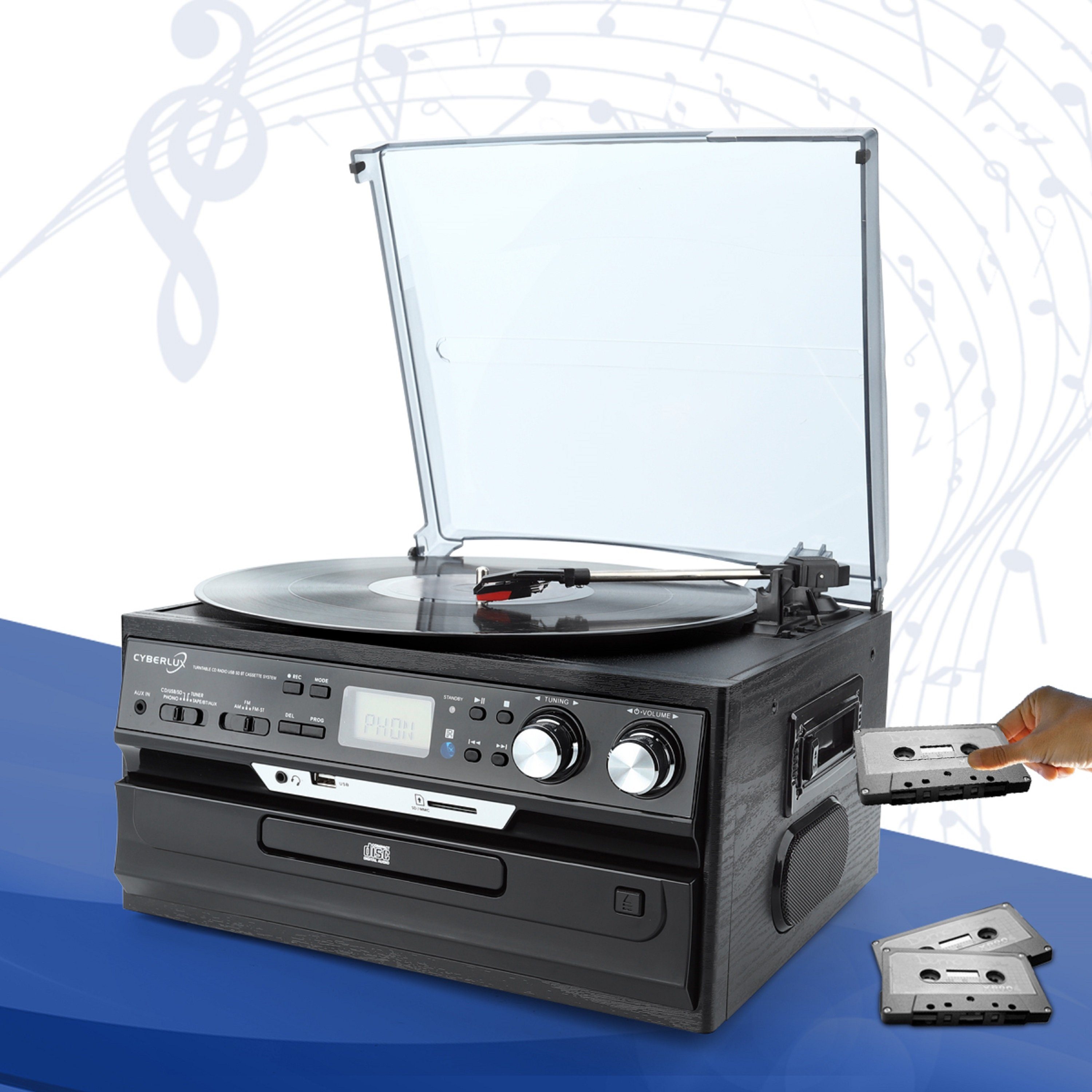 Cyberlux CL-3040B Multifunktionsspieler (Riemenantrieb, CD, Kassette, Bluetooth, Aufnahmefunktion, USB)