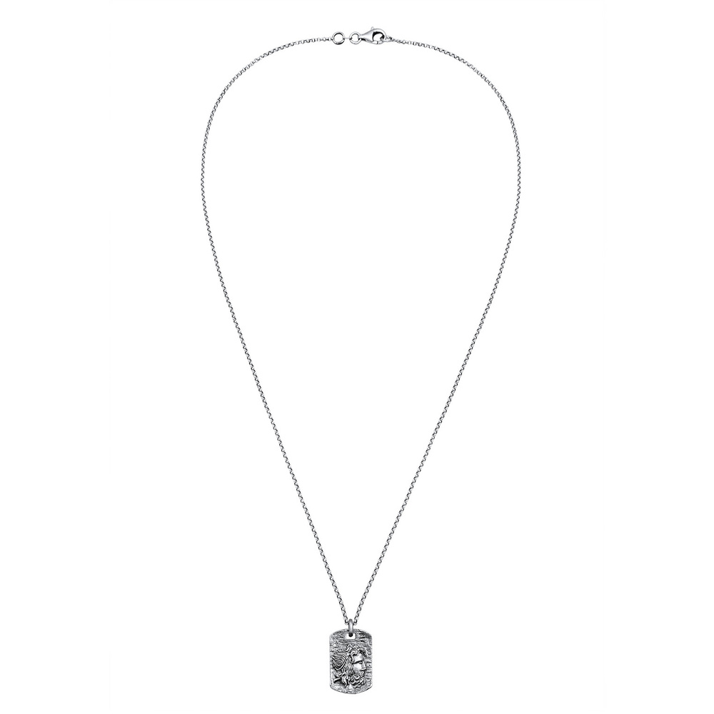 KUZZOI KUZZOI Collier Hommes Pendentif plaque militaire texturée en argent sterling 925 collier
