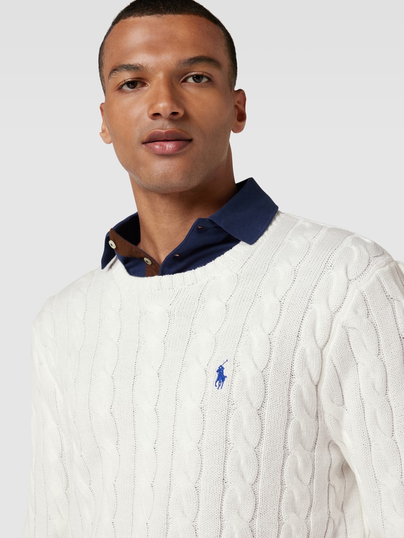 Strickpullover mit Zopfmuster Modell 'Driver' in weiß