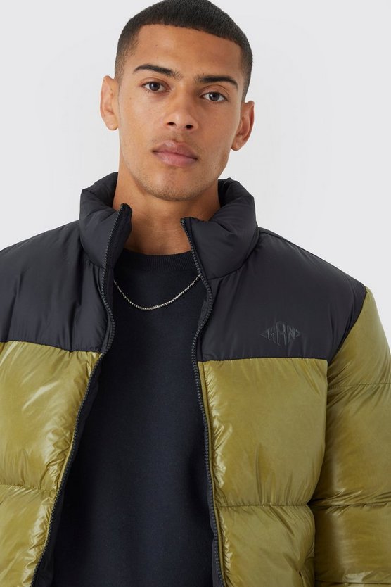 Man hochglänzende Colorblock Steppjacke