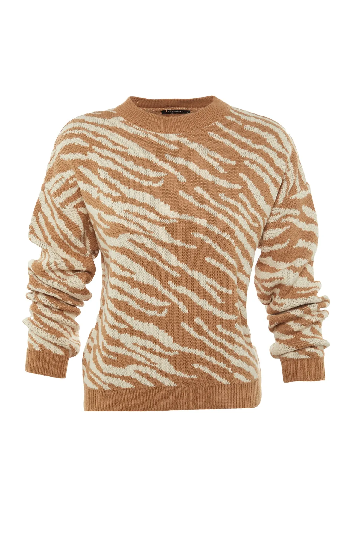 Trendyol Collection  Kamel gemusterter Strickpullover TWOAW22KZ0499