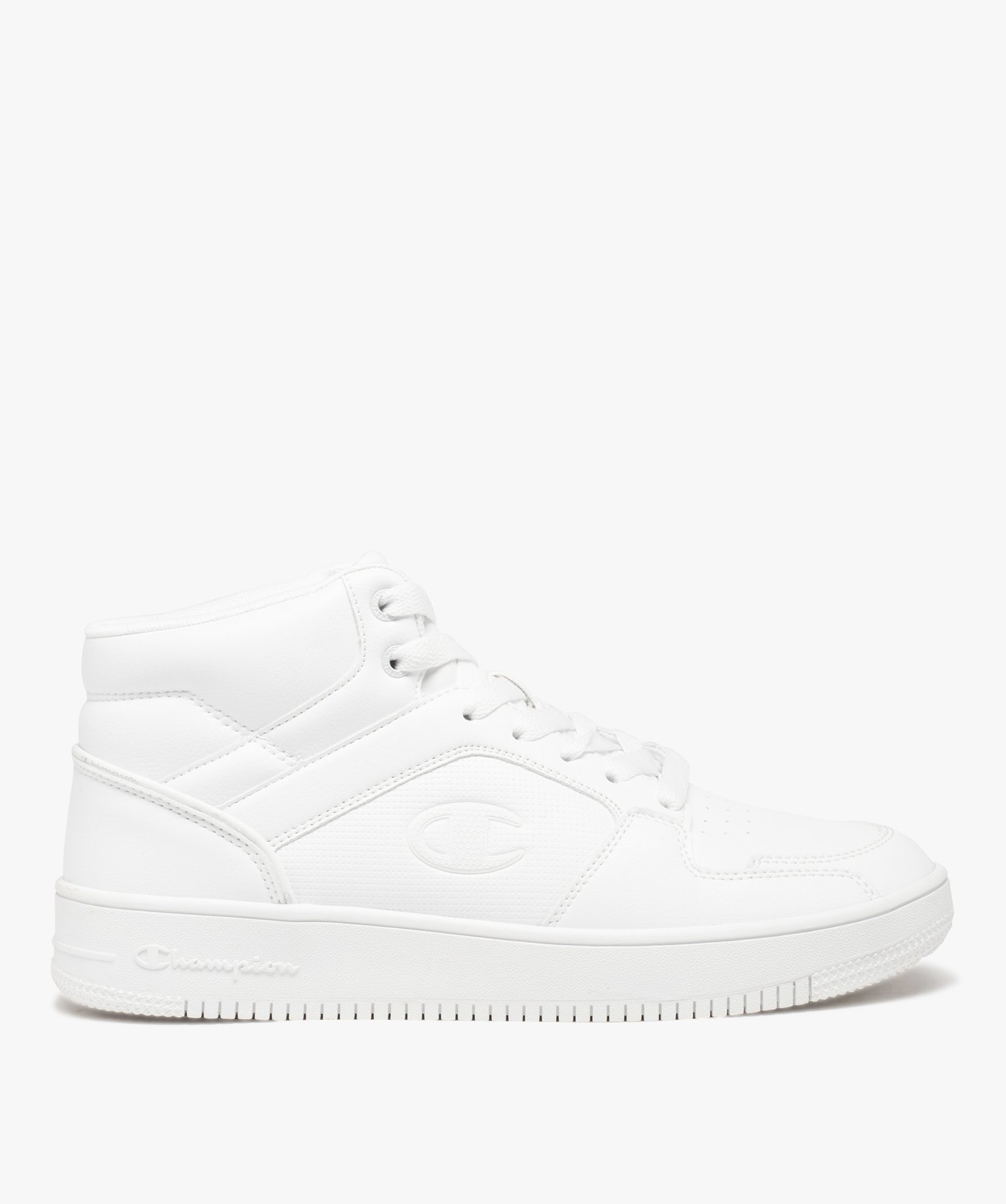 Baskets homme mid-cut unies à col matelassé et à lacets -... blanc | GEMO