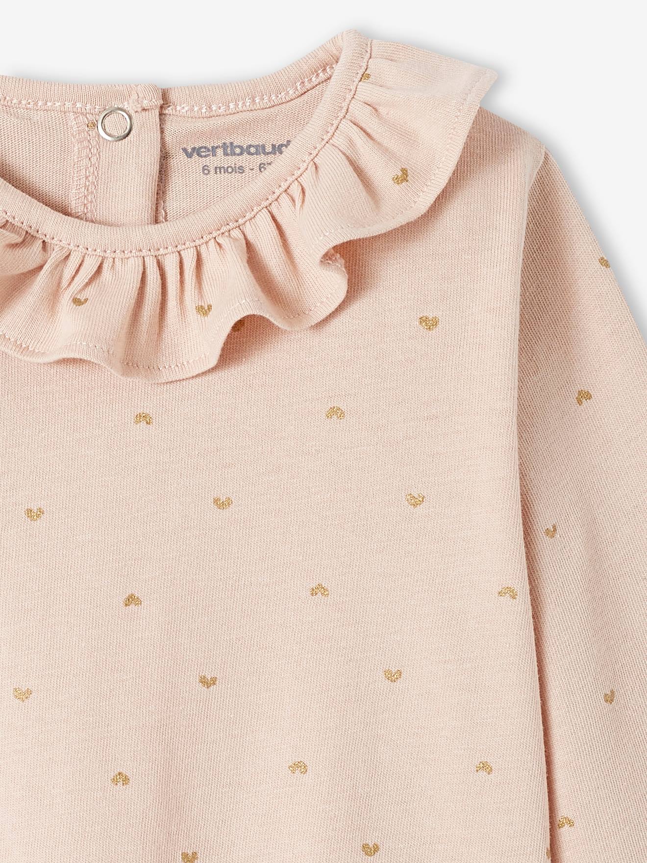 Vertbaudet Mädchen Baby Shirt mit Volantkragen, personalisierbar - pudrig rosa