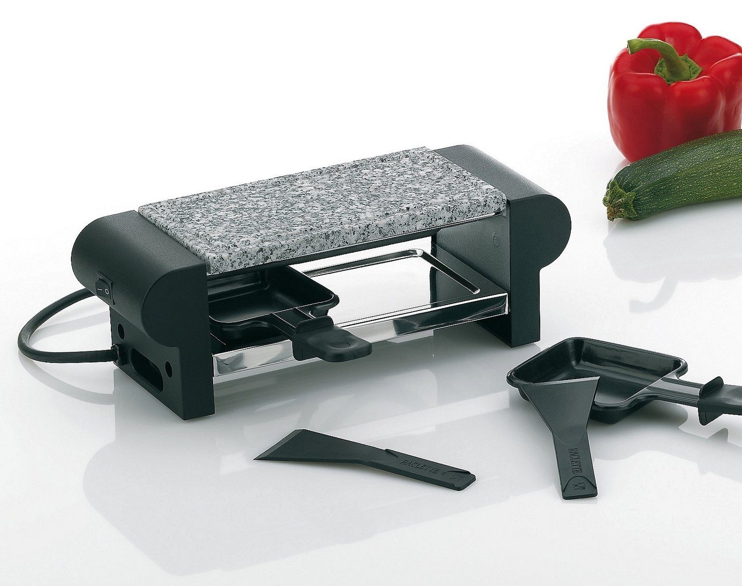 kela Raclette SPLÜGEN, Schwarz, Granit, für 2 Personen, 2 Raclettepfännchen, 350,00 W, 350 Watt, B 29,5 cm x T 10,65 cm