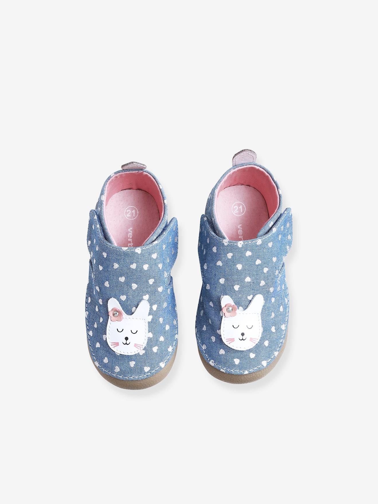 Chaussons scratchés bébé fille en chambray bleu denim