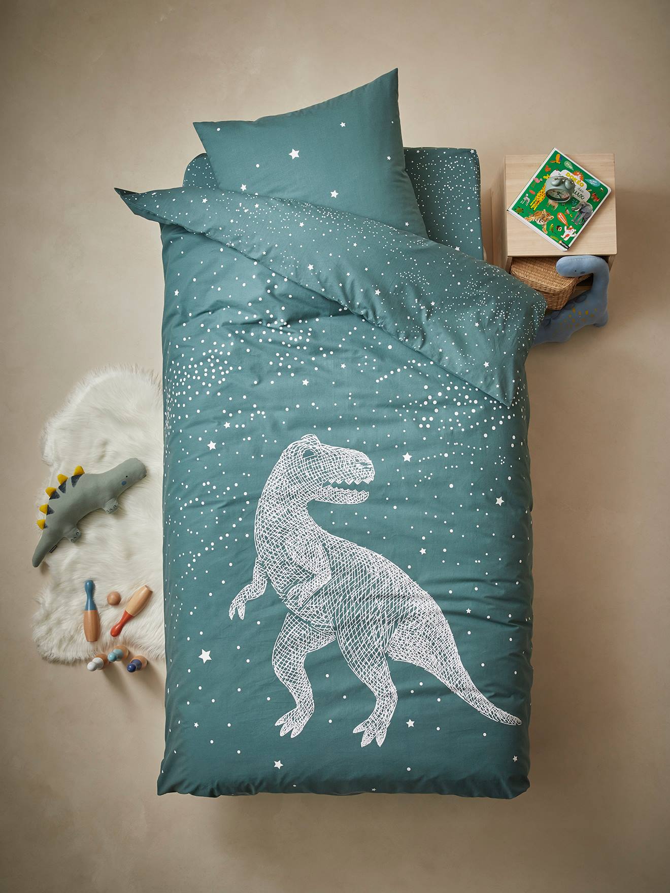Drap-housse enfant GRAPHIC DINO vert