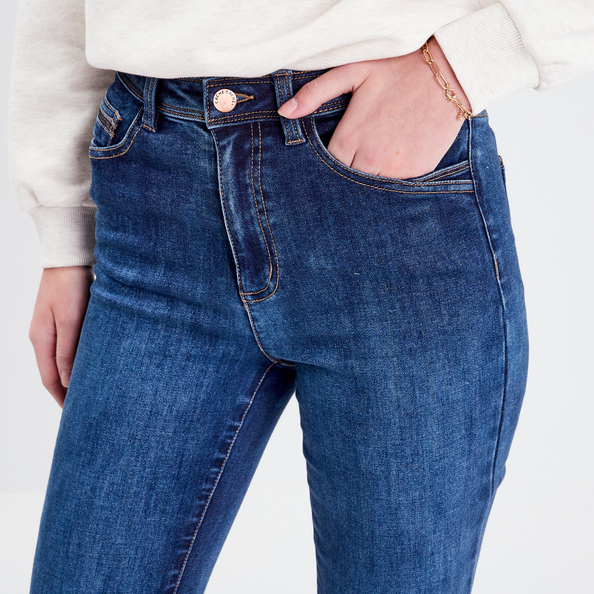 Jeans regular taille haute denim brut femme | Cache Cache