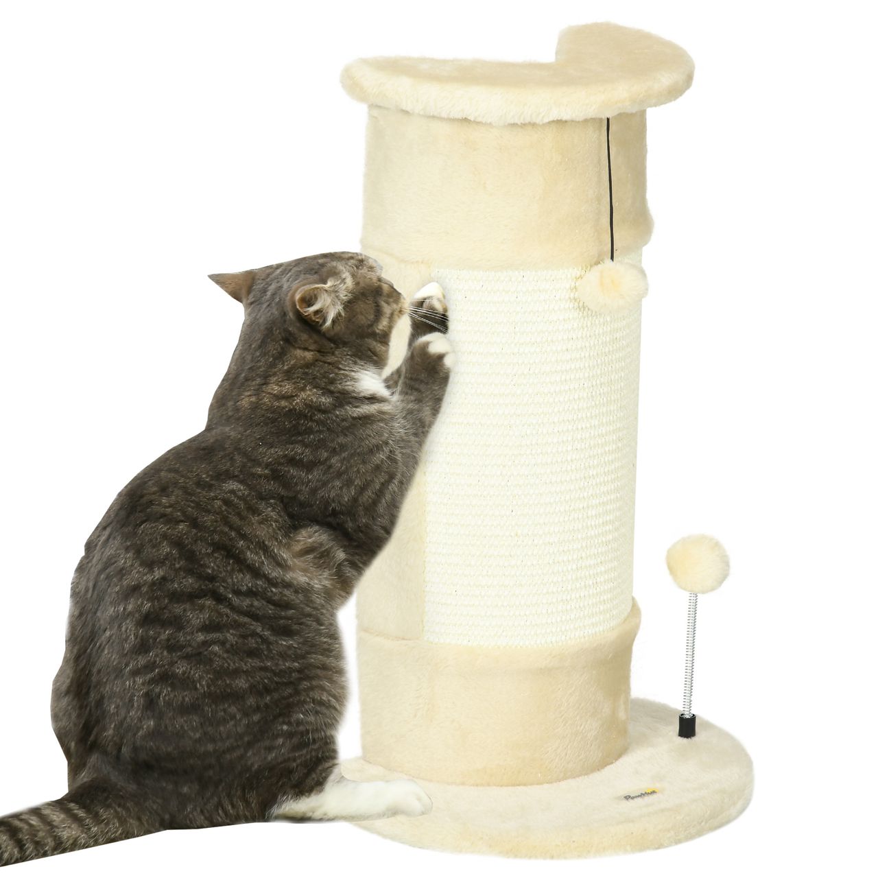 PawHut Kratzstamm, 58cm Kratzsäule für Katzen, Katzenkratzbaum mit Kratzball