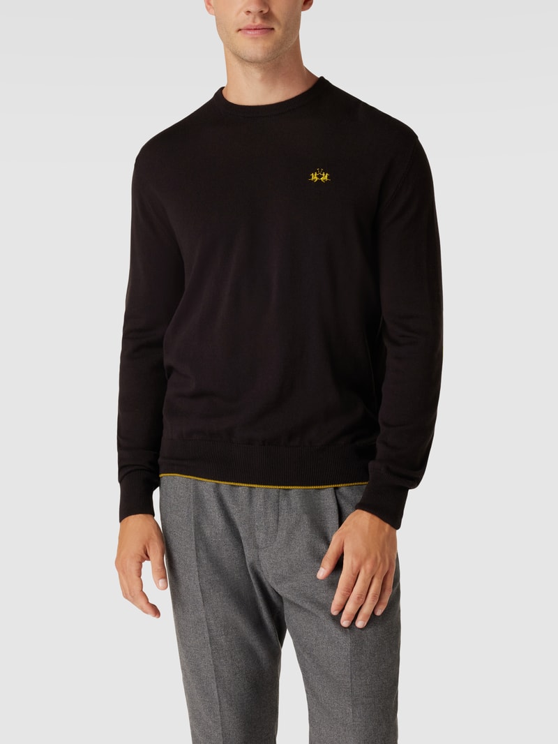 Strickpullover mit Label-Stitching in schwarz