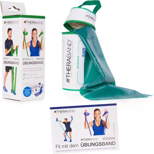 THERABAND ÜBUNGSBAND IN RV-TASCHE 2,50 M, STARK, GRÜN, INKL. ANLEITUNG