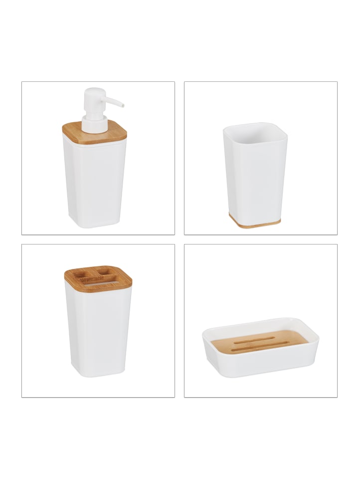 relaxdays 4-teiliges Badaccessoires-Set in Weiß günstig kaufen onesize