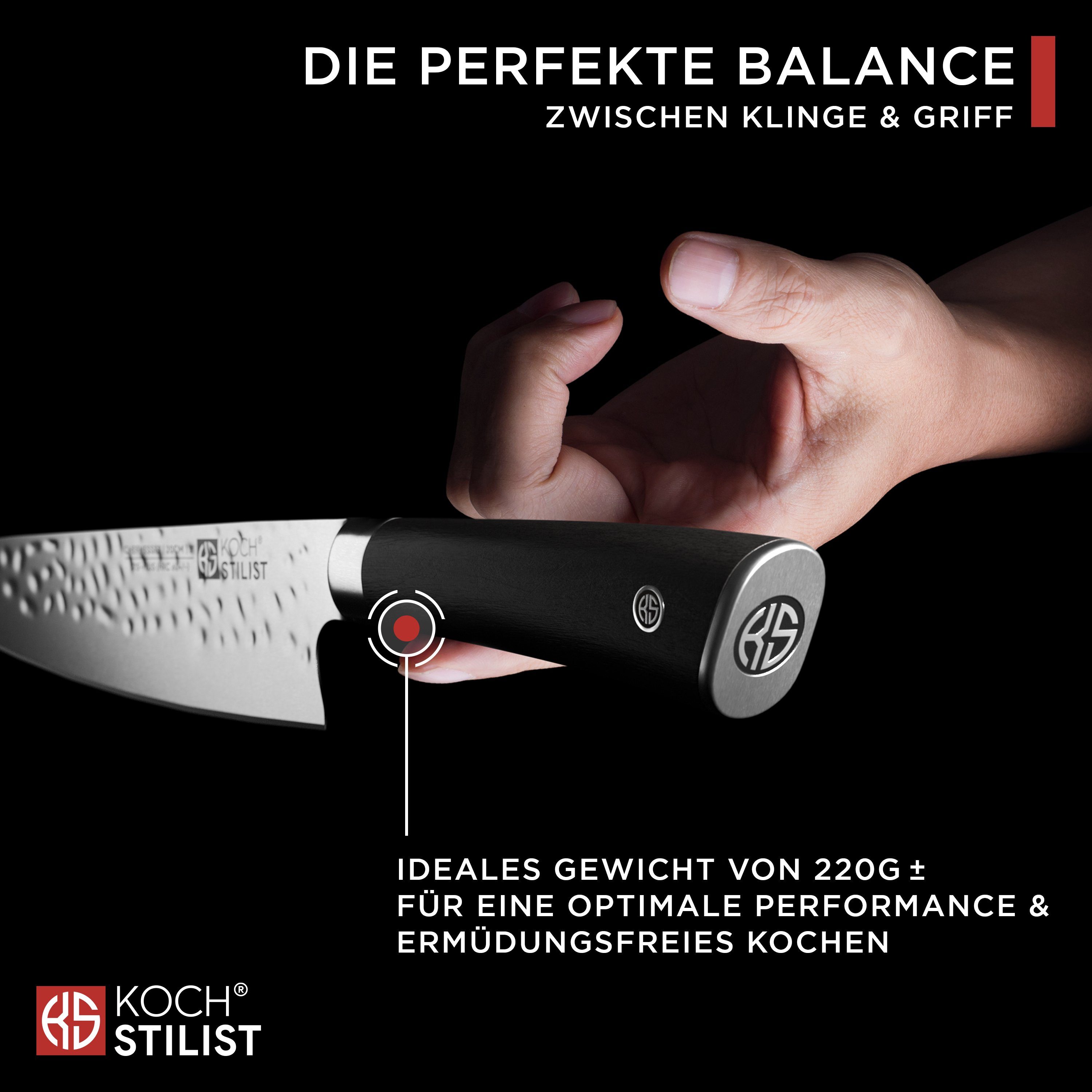 KOCHSTILIST by Kris Wu Kochmesser extra scharf, 20 cm, groß - Chefmesser, Küchenmesser, Messer, Damast, X75-Carbonstahl-Plus (rostfrei)