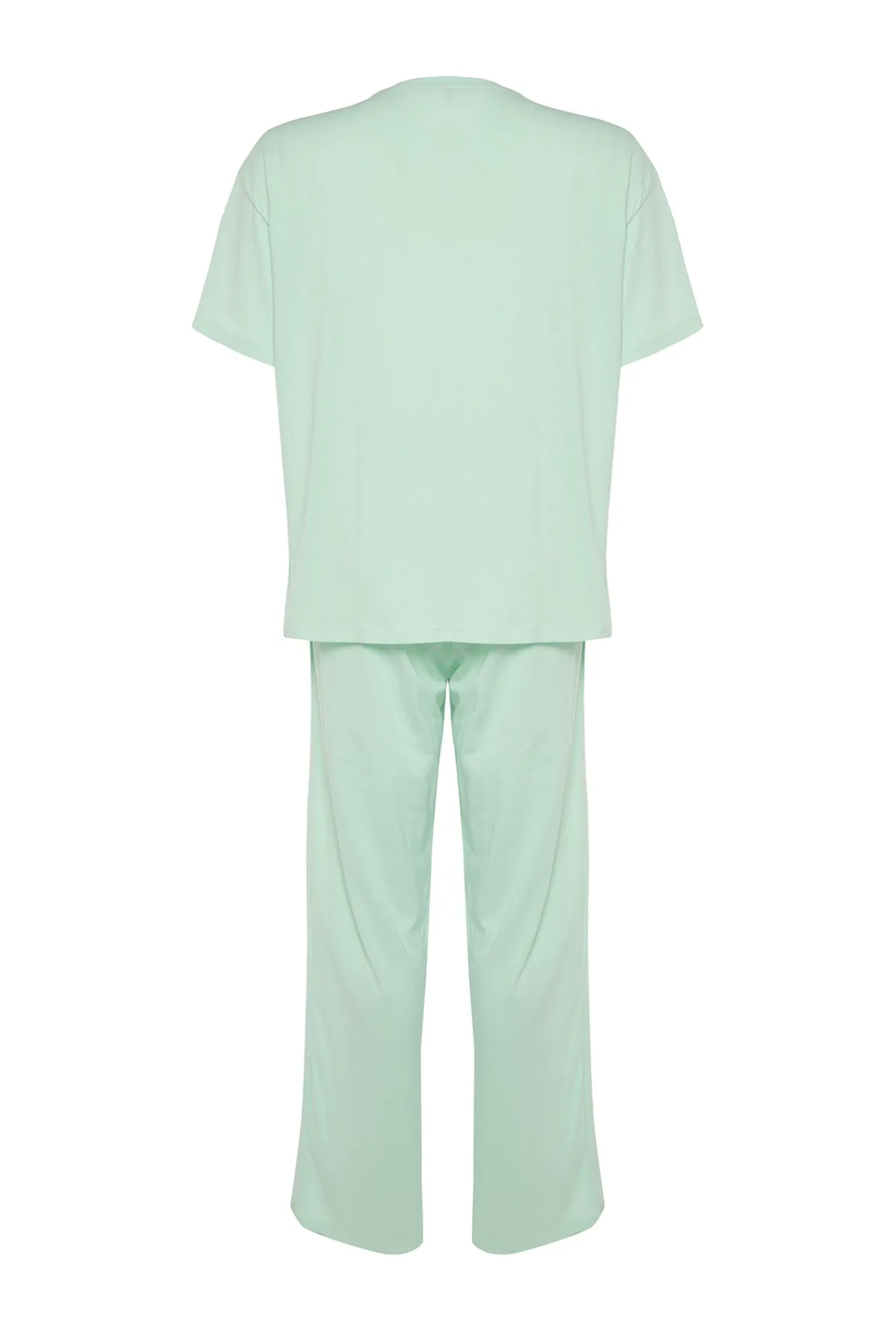 Trendyol Curve  Mintgrünes bedrucktes Pyjama-Set aus Strick TBBAW24AI00003