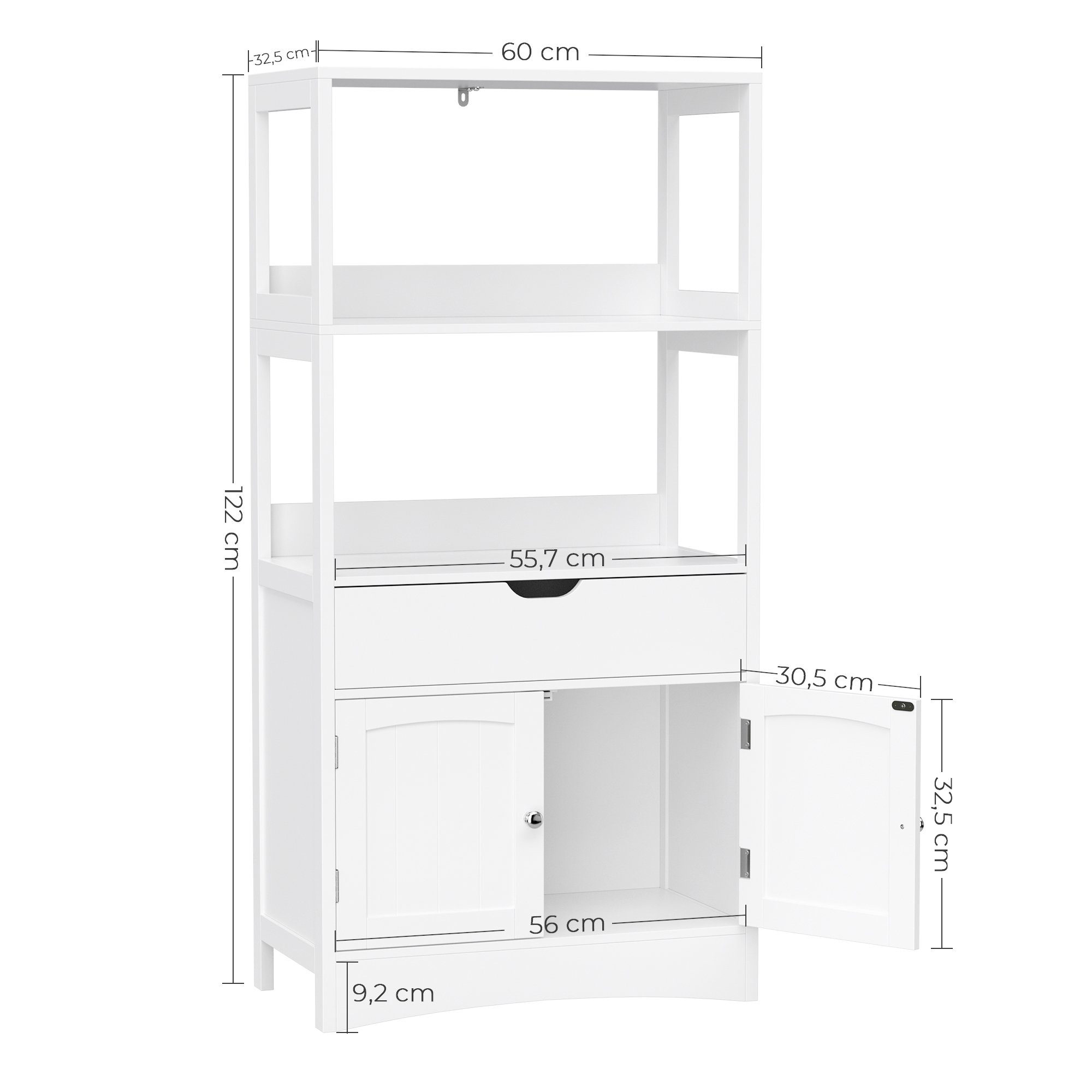 VASAGLE Badkommode Badezimmerschrank, mit Schublade, 2 offene Fächer