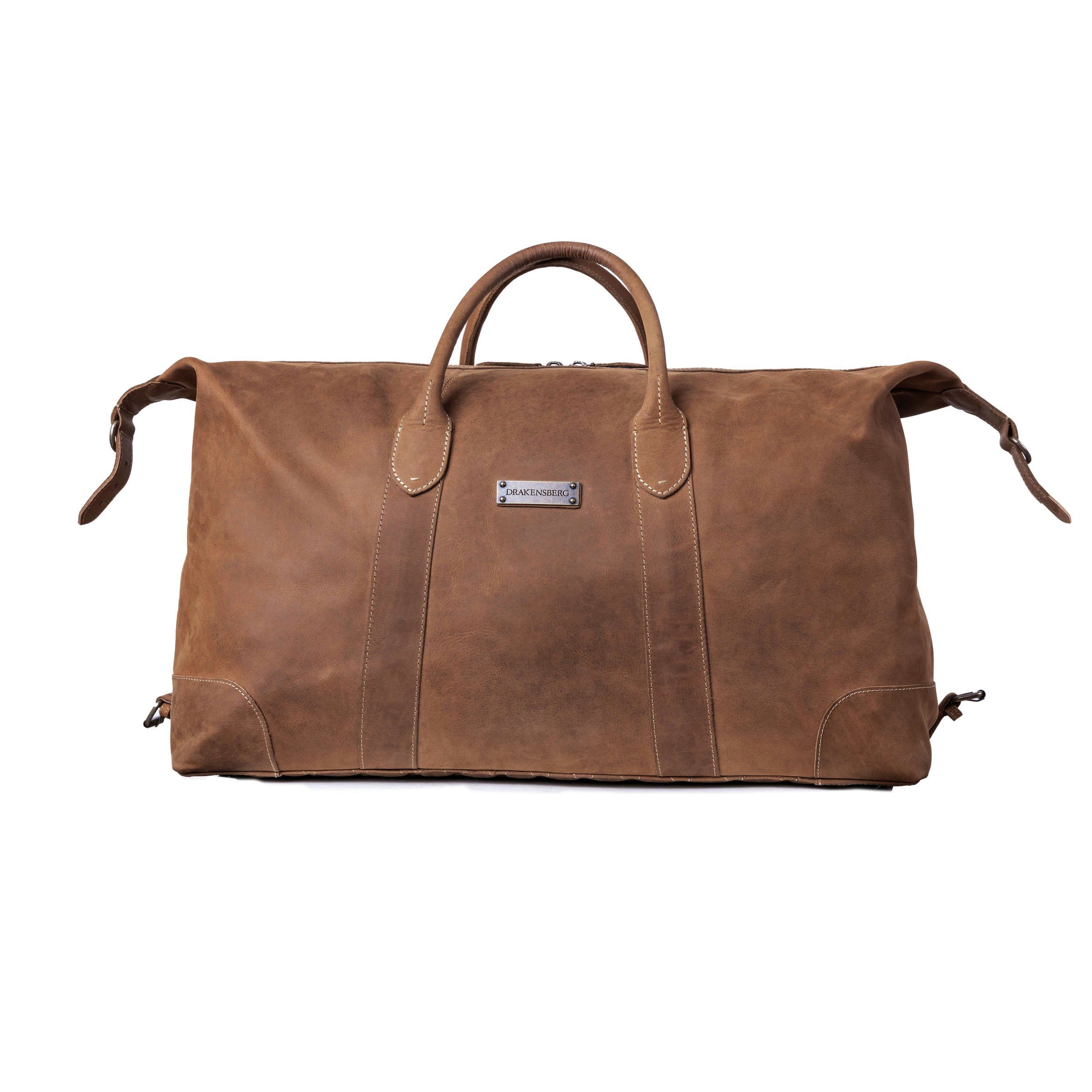 DRAKENSBERG Reisetasche Weekender David & Kulturbeutel Ben Havanna-Braun, handgemacht aus hochwertigen Büffelleder, für Damen und Herren