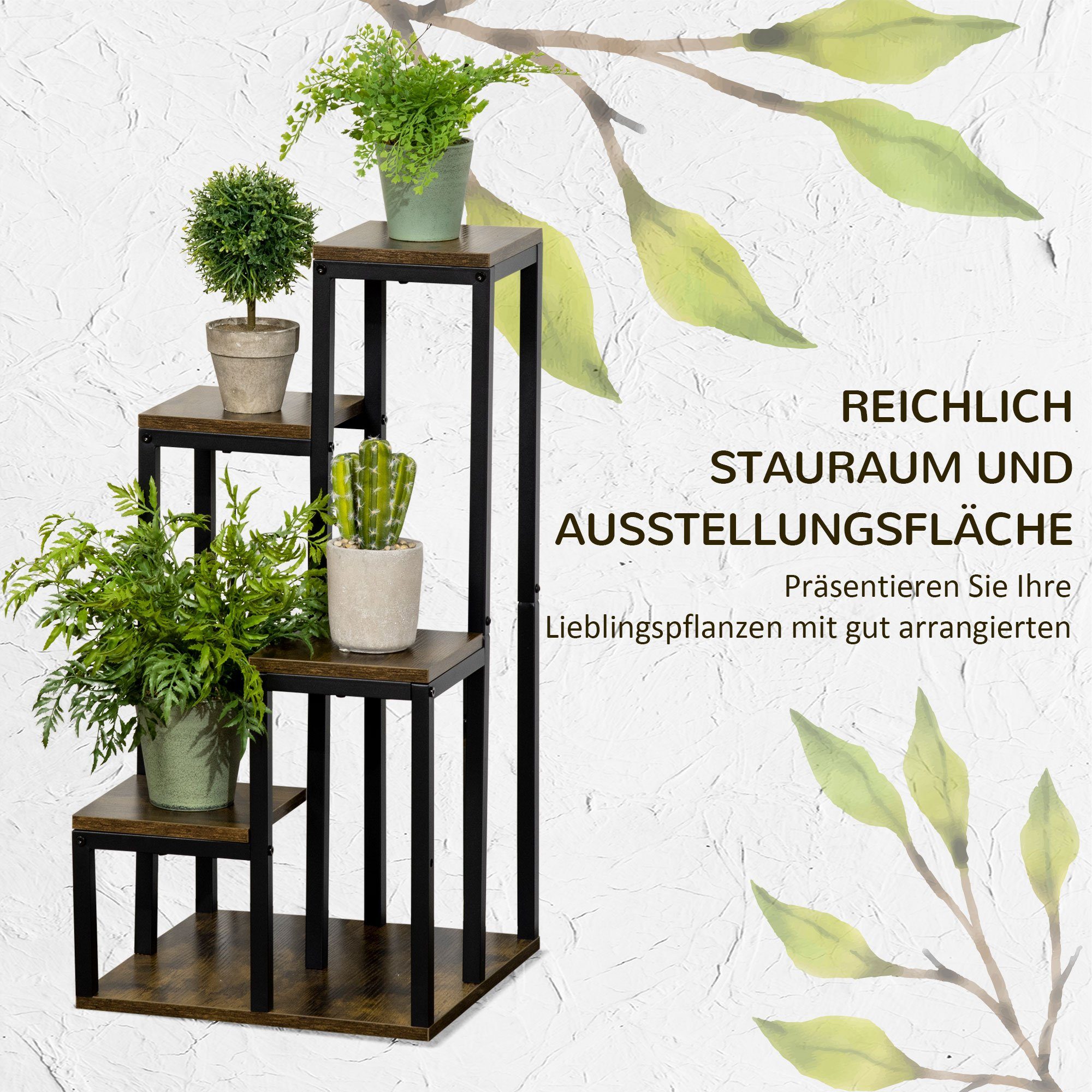 Outsunny Pflanzentreppe mit 4 Ebenen (Set, 1 St., 1 x Blumenständer), Tiger-Optik