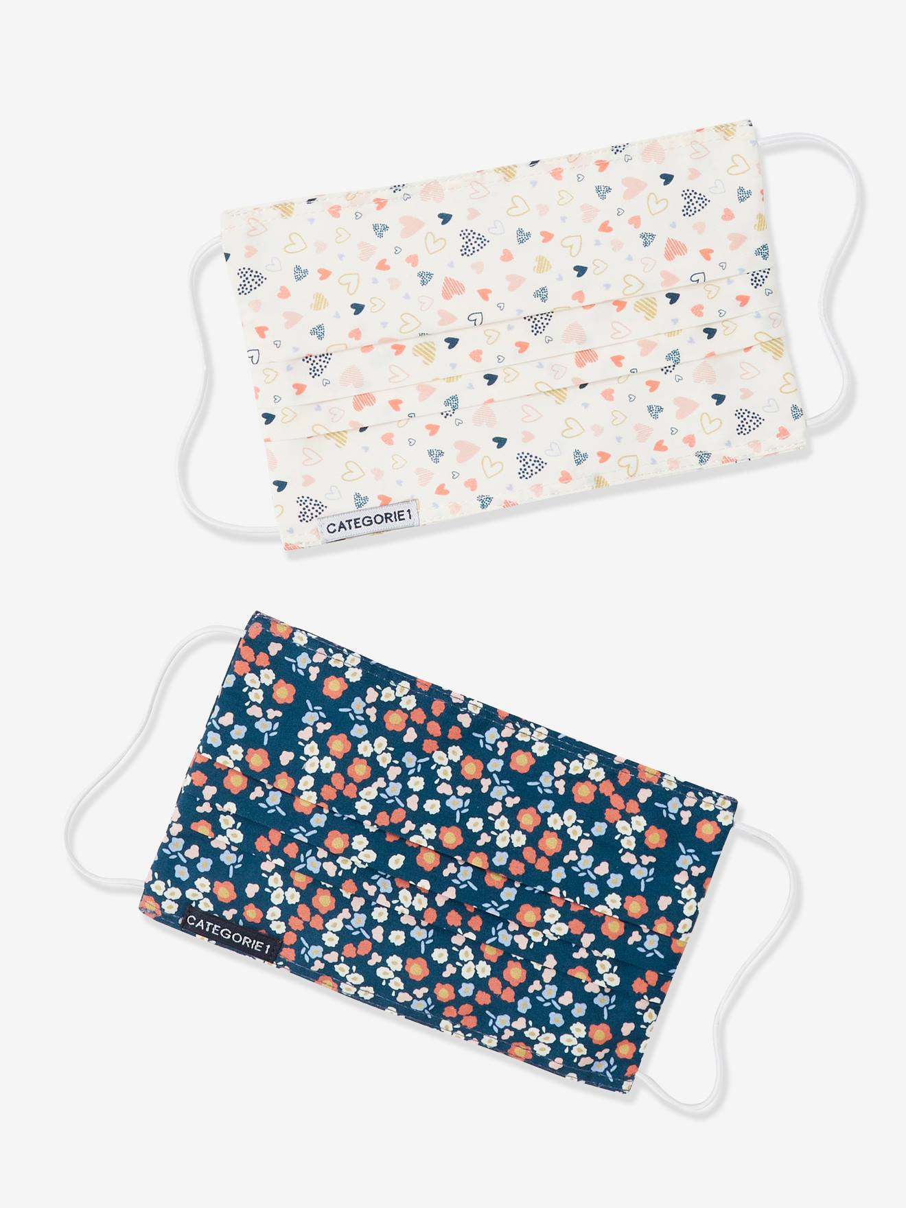 Lot de 2 masques lavables imprimés Catégorie 1 fille carreaux rose thé