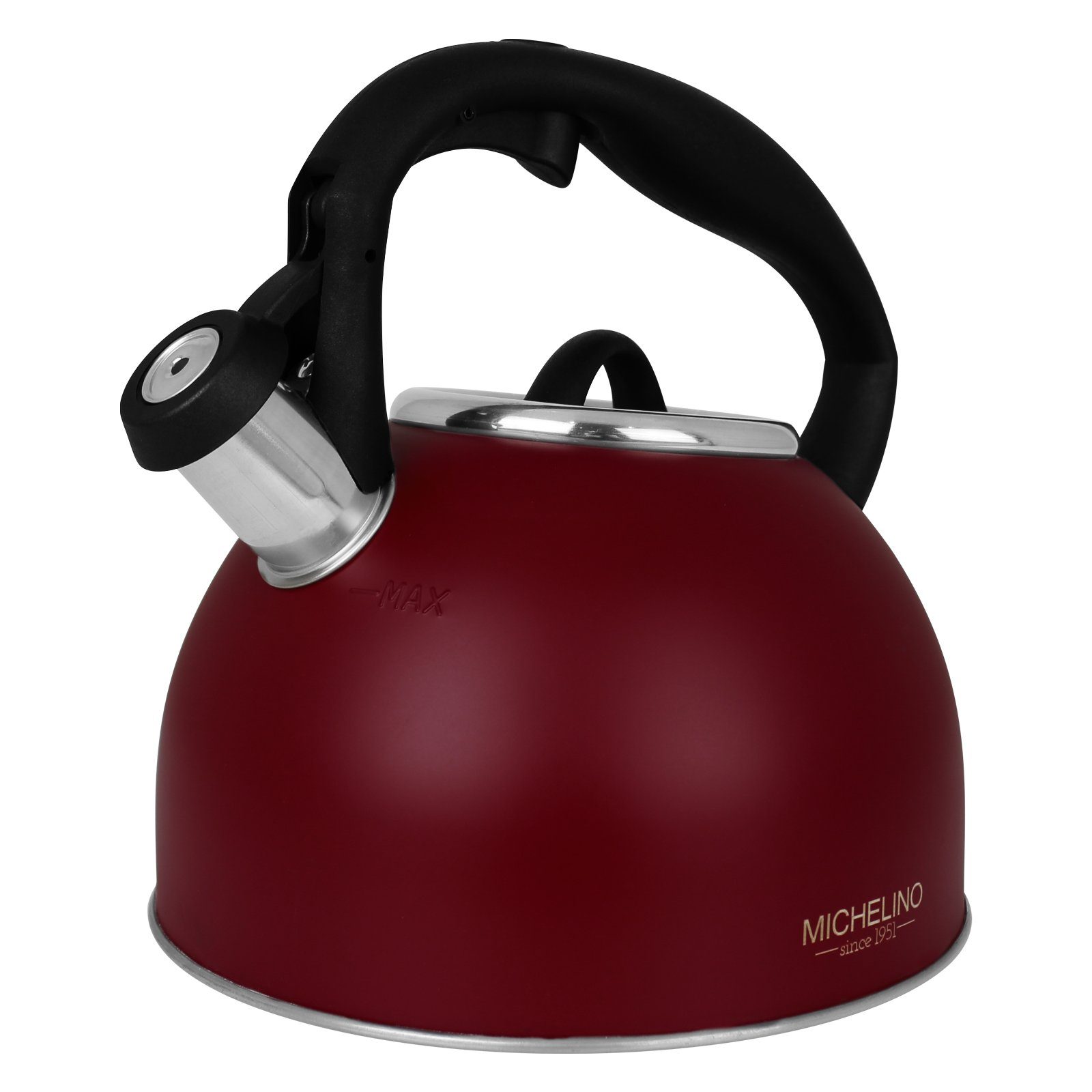 Michelino Wasserkessel Flötenkessel 2,5 Liter mit Farbwahl, Edelstahl, Wasserkocher Kessel Pfeifenkessel Teekocher Kaffeekessel Tee Kaffee