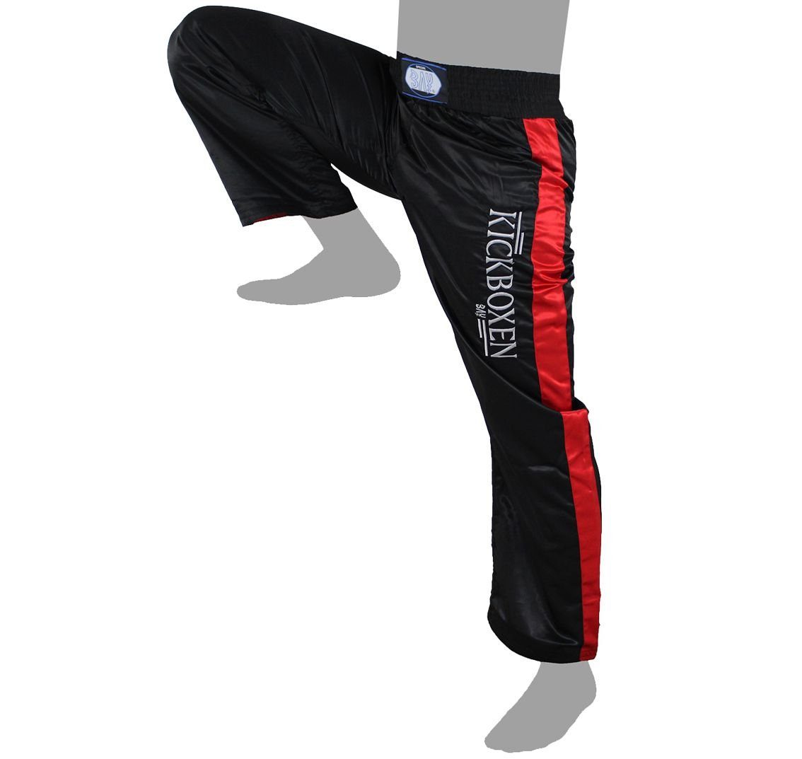 BAY-Sports Sporthose Stick Kickboxhose Hose Short Kickboxen Kampfsport schwarz rot Kampfsporthose Kinder und Erwachsene