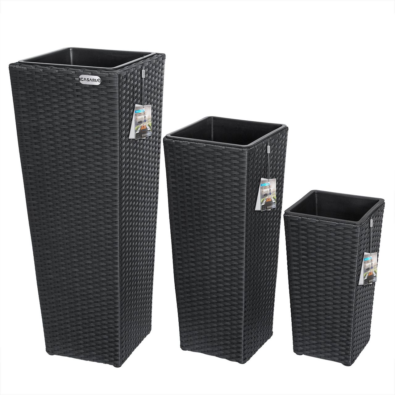 Casaria Blumenkasten Polyrattan 80x30x30cm 61x24,5x24,5cm 41x21x21cm 3er Set schwarz