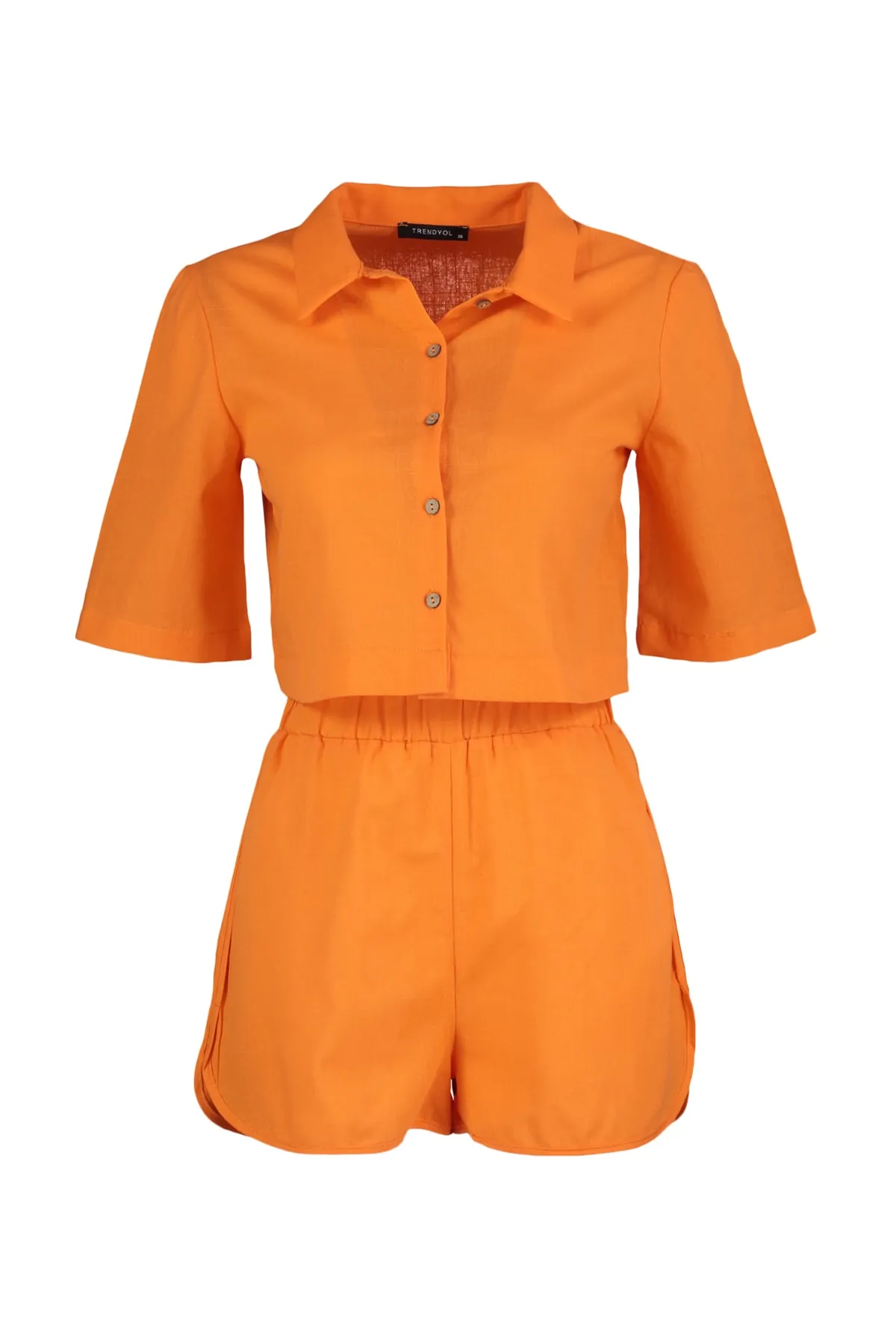 Trendyol Collection  Orangefarbenes Oberteil- und Unterteil-Set mit Kragendetail TBESS21AU0168