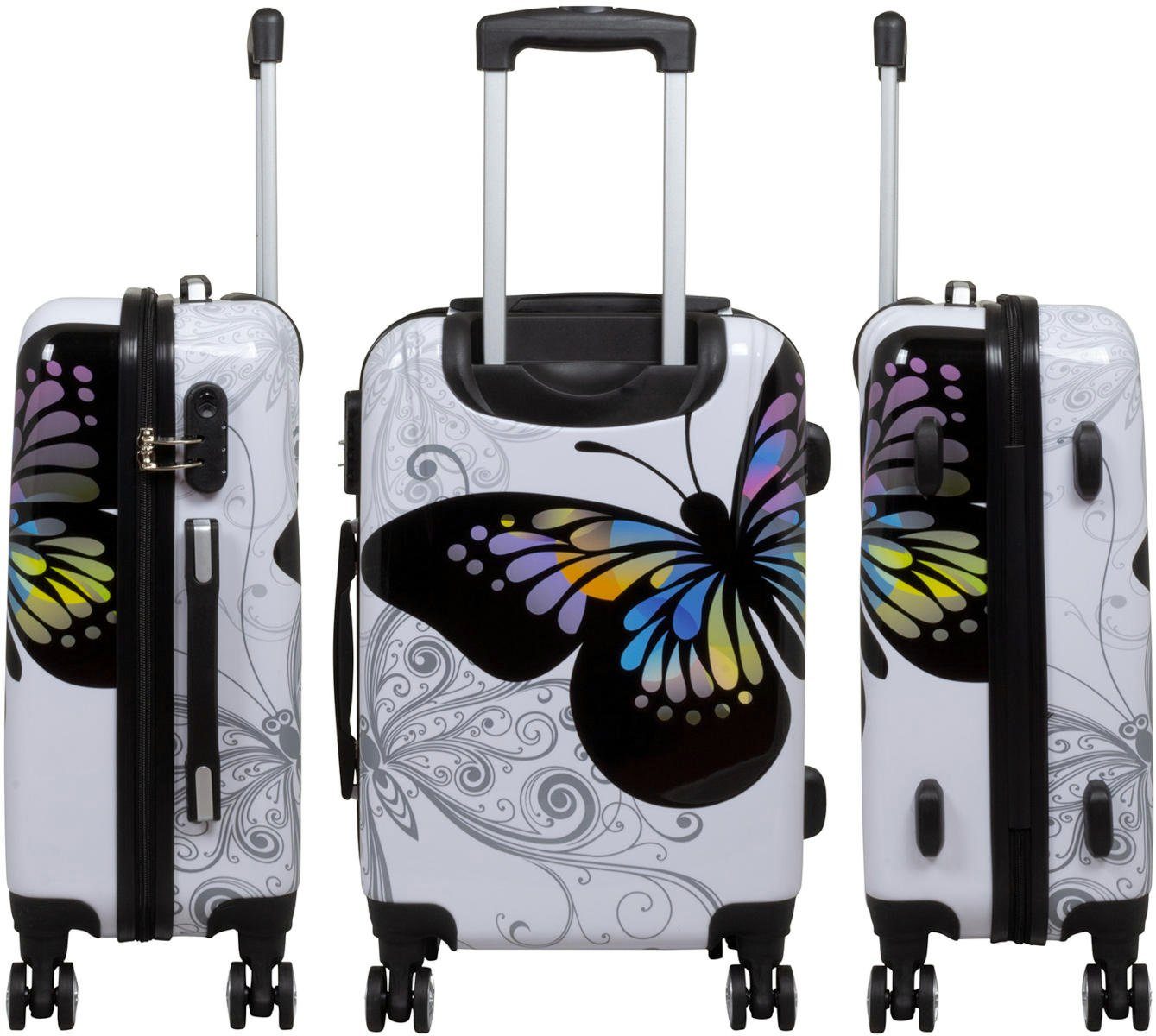 Warenhandel König Hartschalen-Trolley Butterfly, 4 Rollen, mit Motiv, Dehnfalte zur Vergrößerung des Packvolumens (Gr. L und XL)