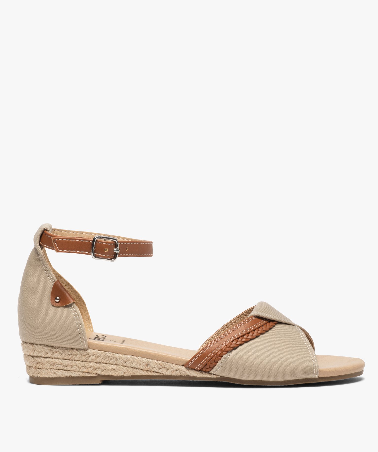 Sandales femme à petit talon compensé dessus toile beige | GEMO