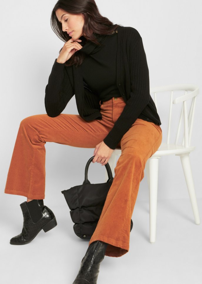 Stretch-Cord-Schlaghose mit High-Waist-Bequembund